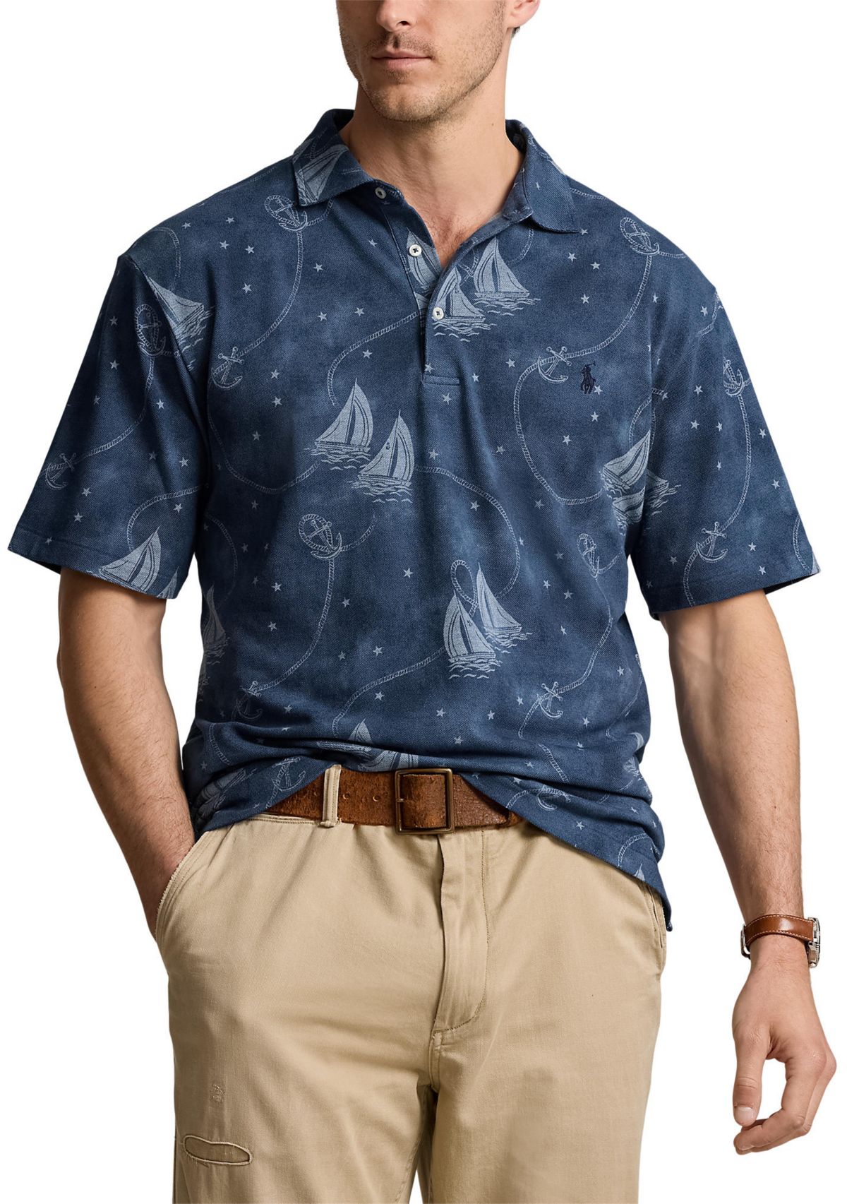 Big & Tall Printed Mesh Polo Shirt