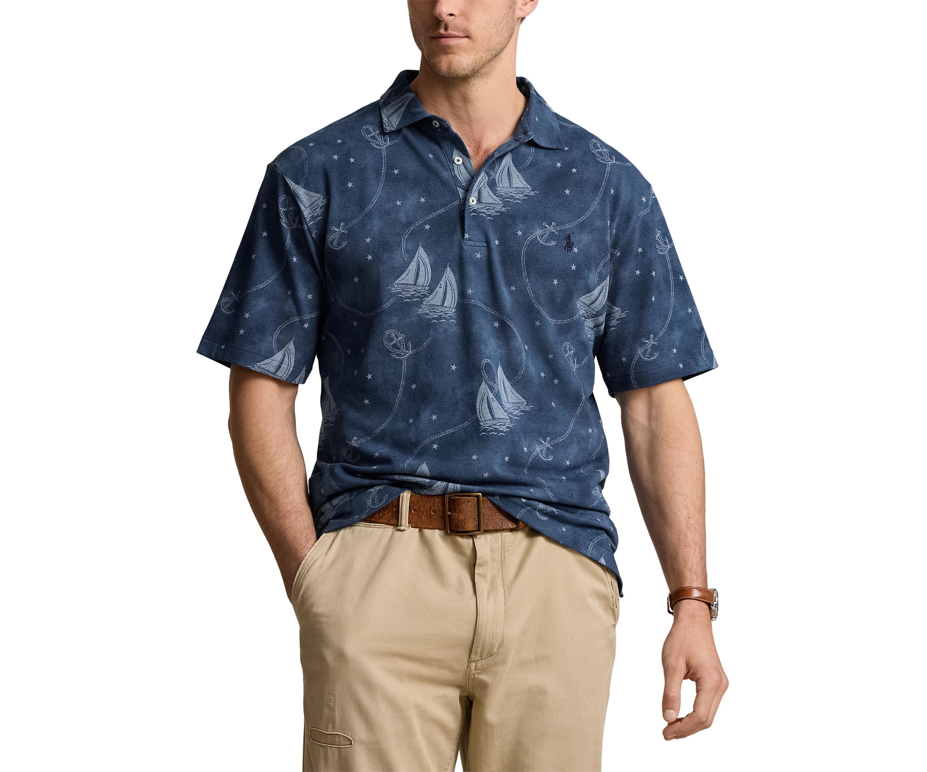 Big & Tall Printed Mesh Polo Shirt