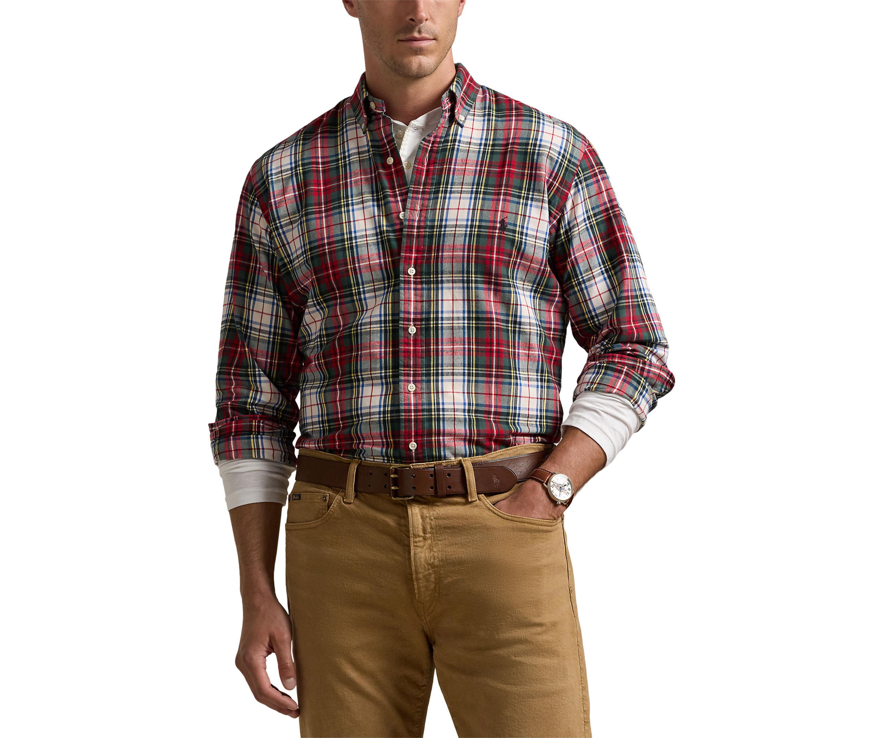 Big & Tall Plaid Brushed Oxford Shirt