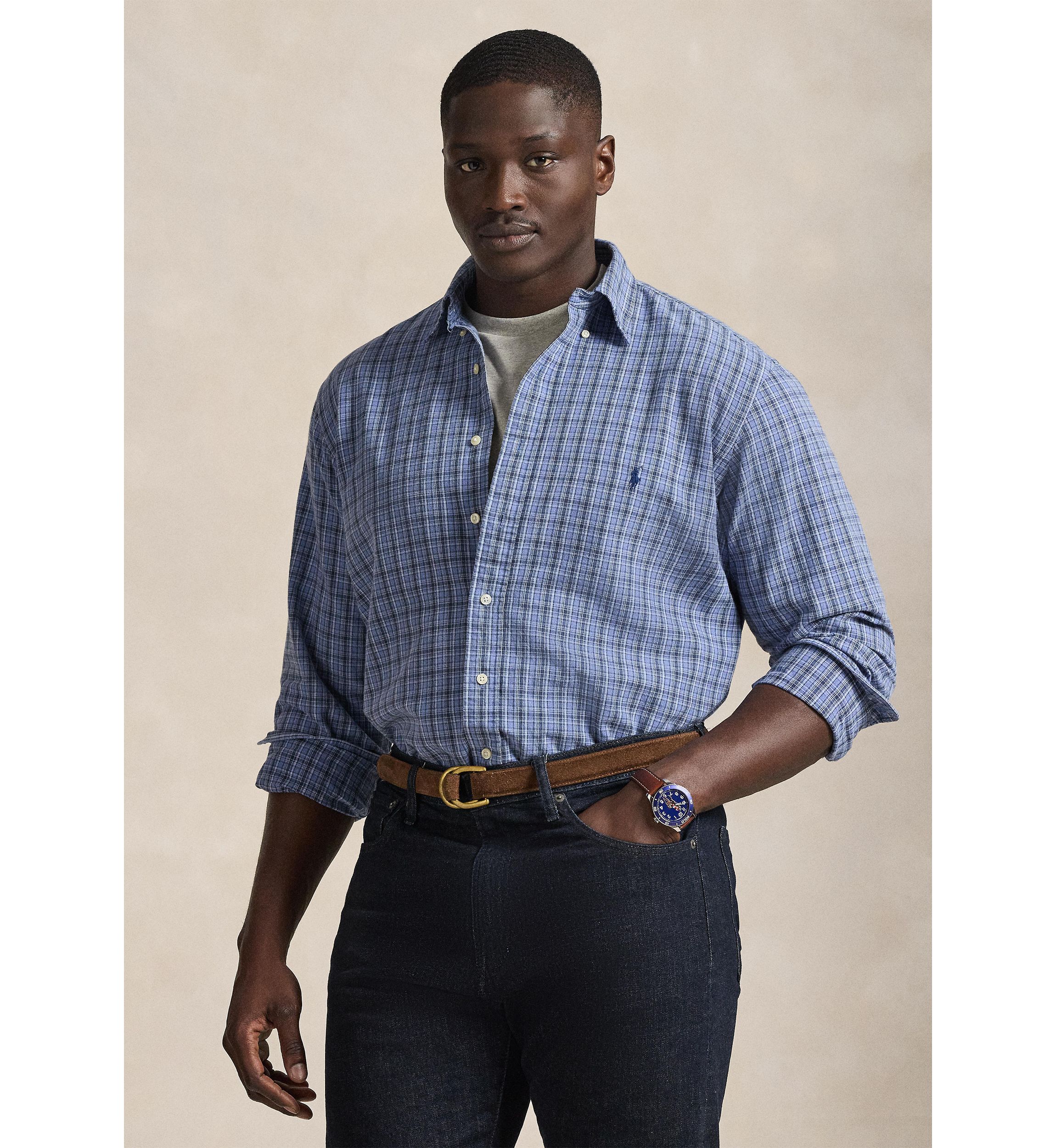 polo ralph lauren fitted dress shirts Men's Blue Polo Ralph Lauren Big and Tall Dress Shirts