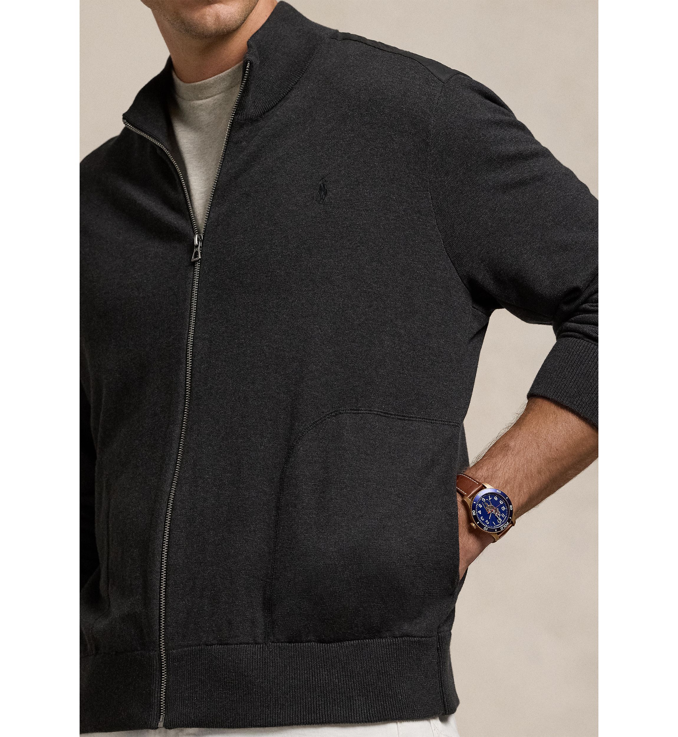 Big & Tall Hybrid Full-Zip Mock Neck Sweater