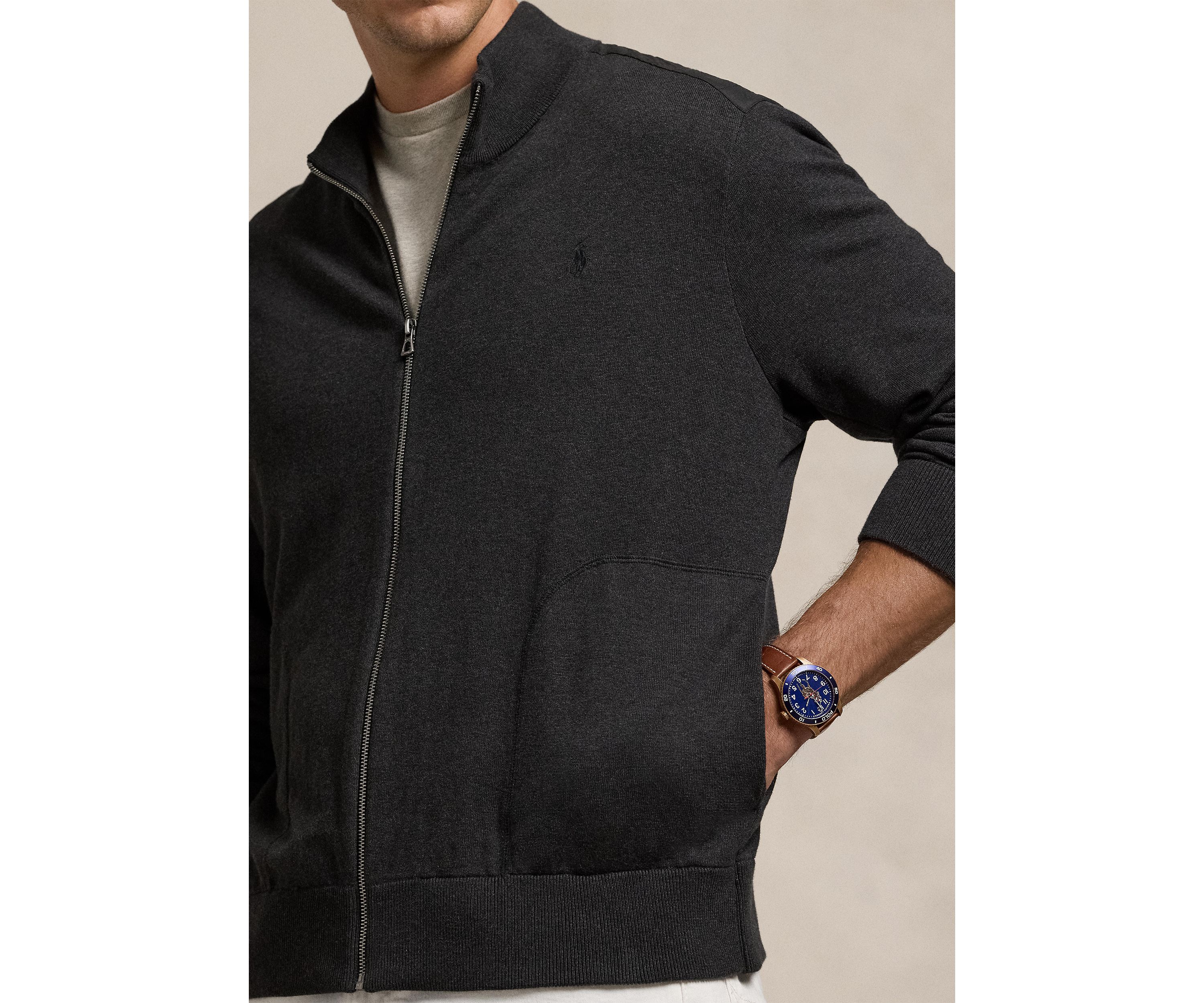 Big & Tall Hybrid Full-Zip Mock Neck Sweater
