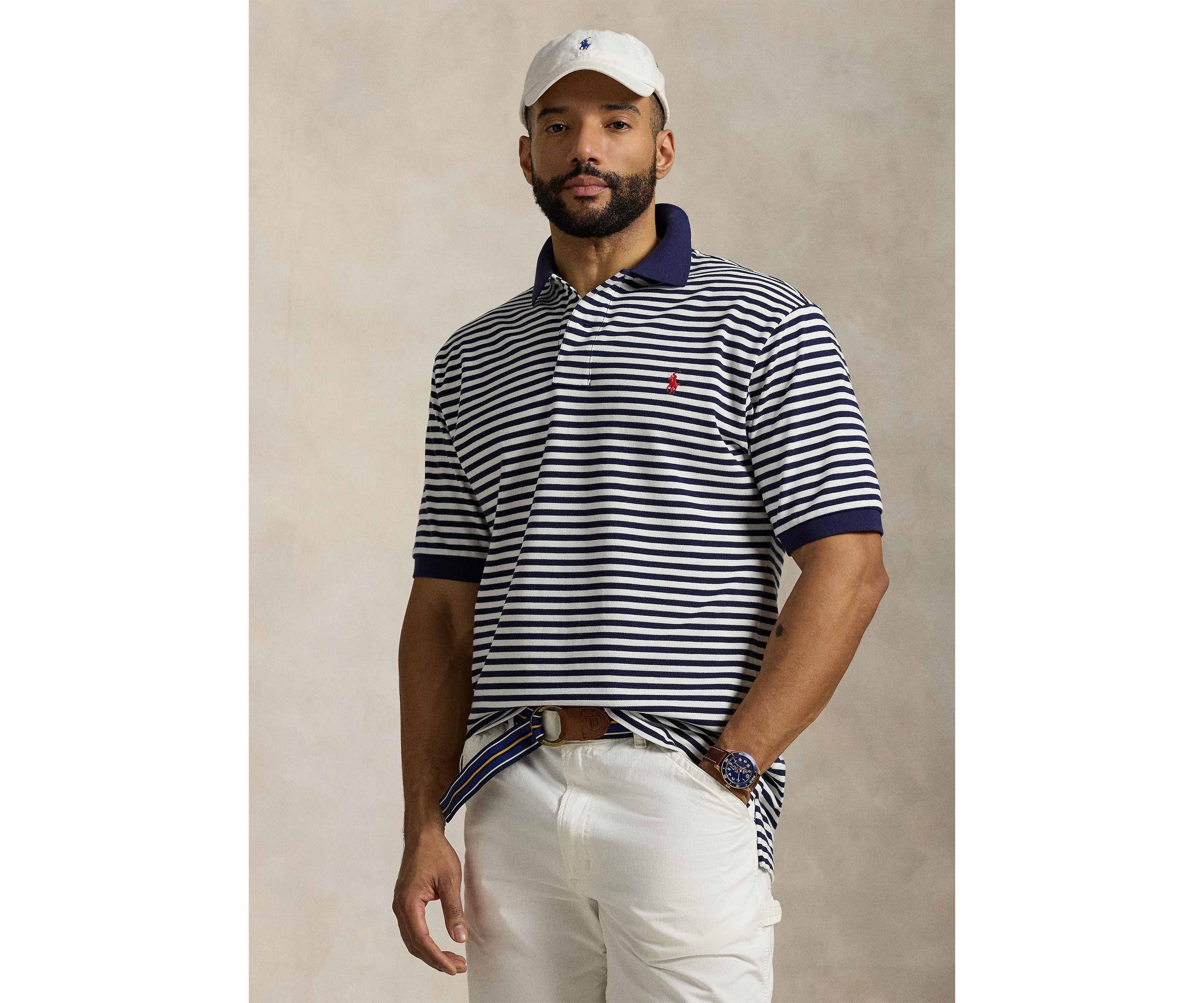 Big & Tall Striped Mesh Polo Shirt
