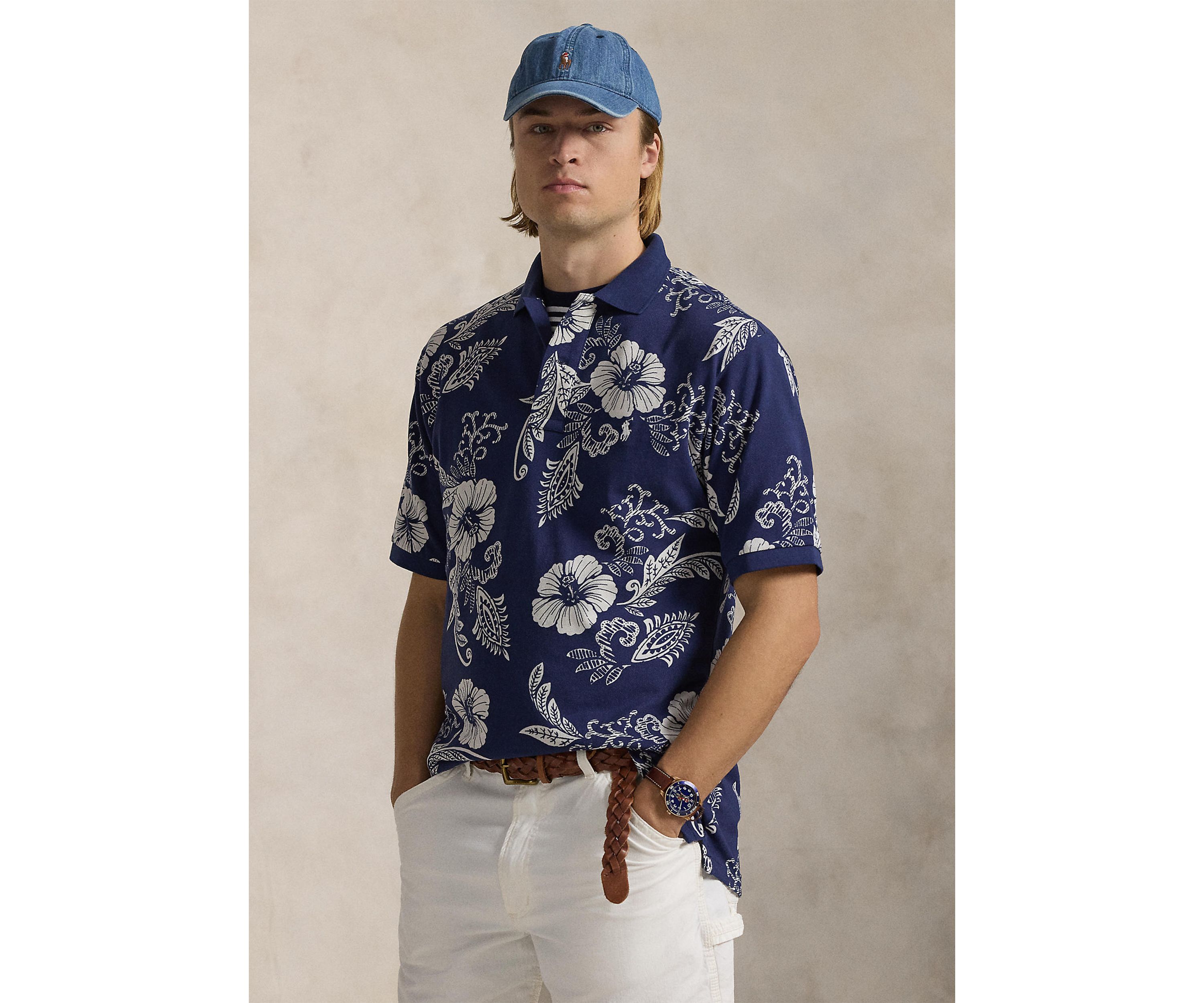 Big & Tall Hibiscus Print Mesh Polo Shirt