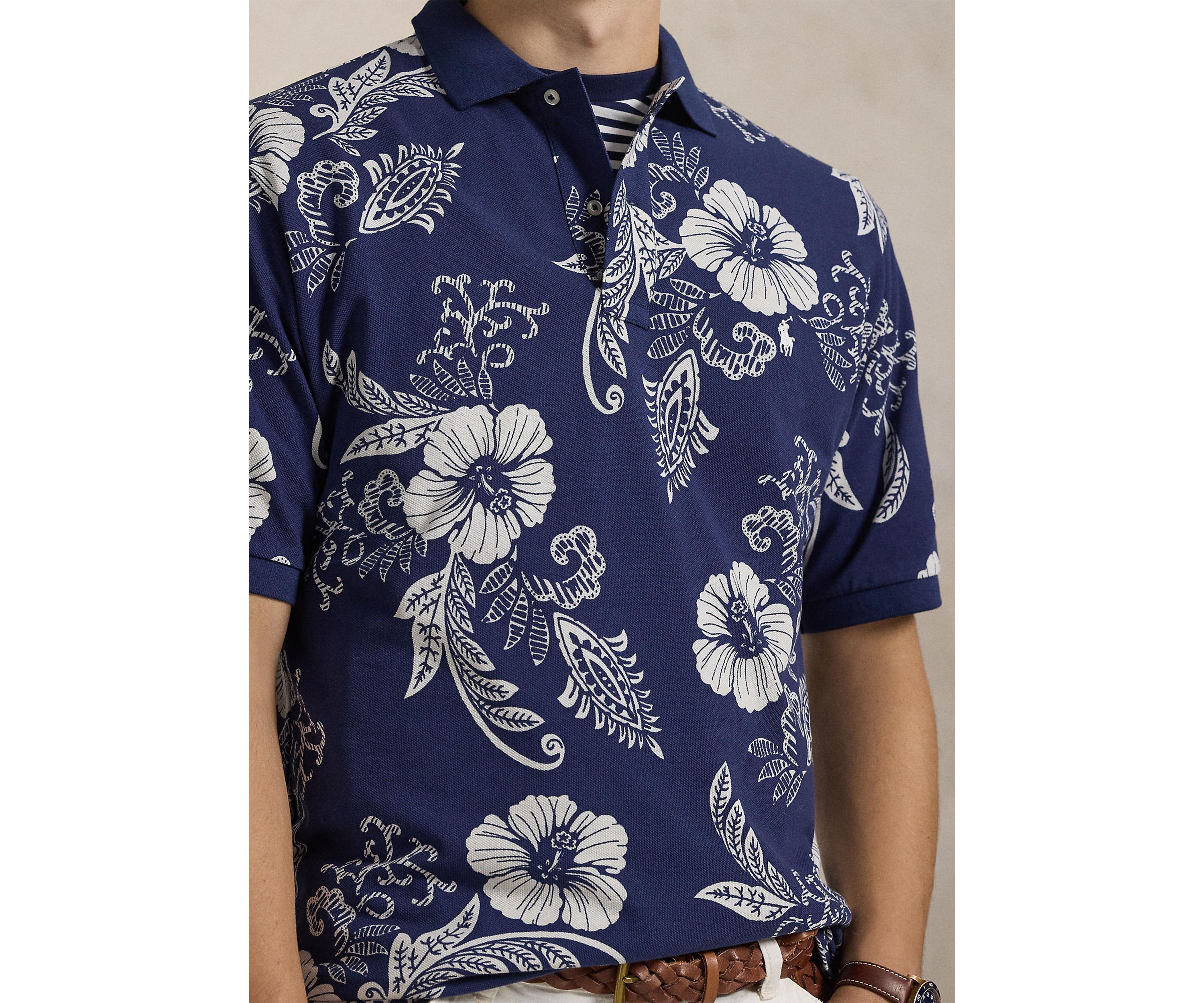 Big & Tall Hibiscus Print Mesh Polo Shirt