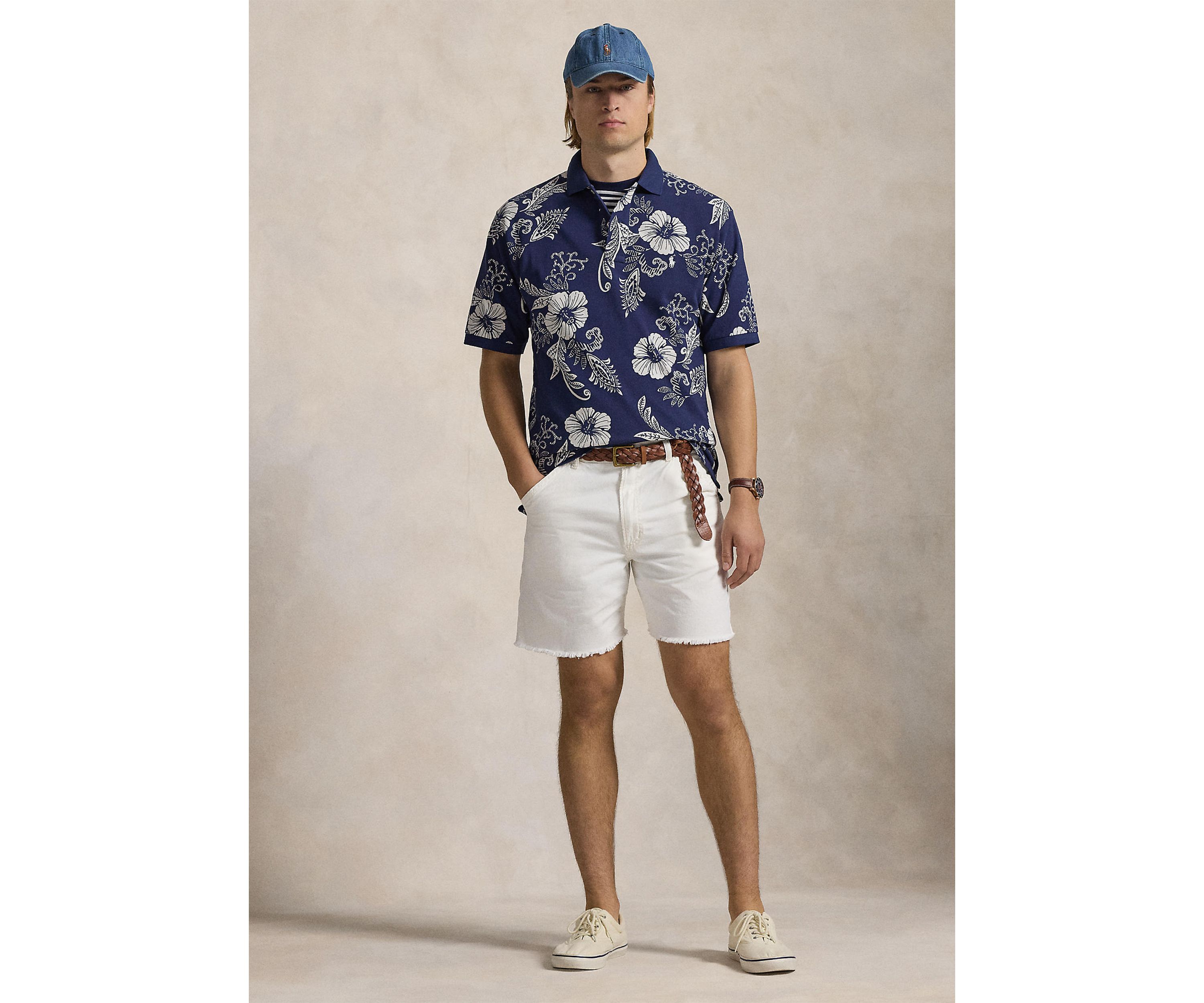 Big & Tall Hibiscus Print Mesh Polo Shirt