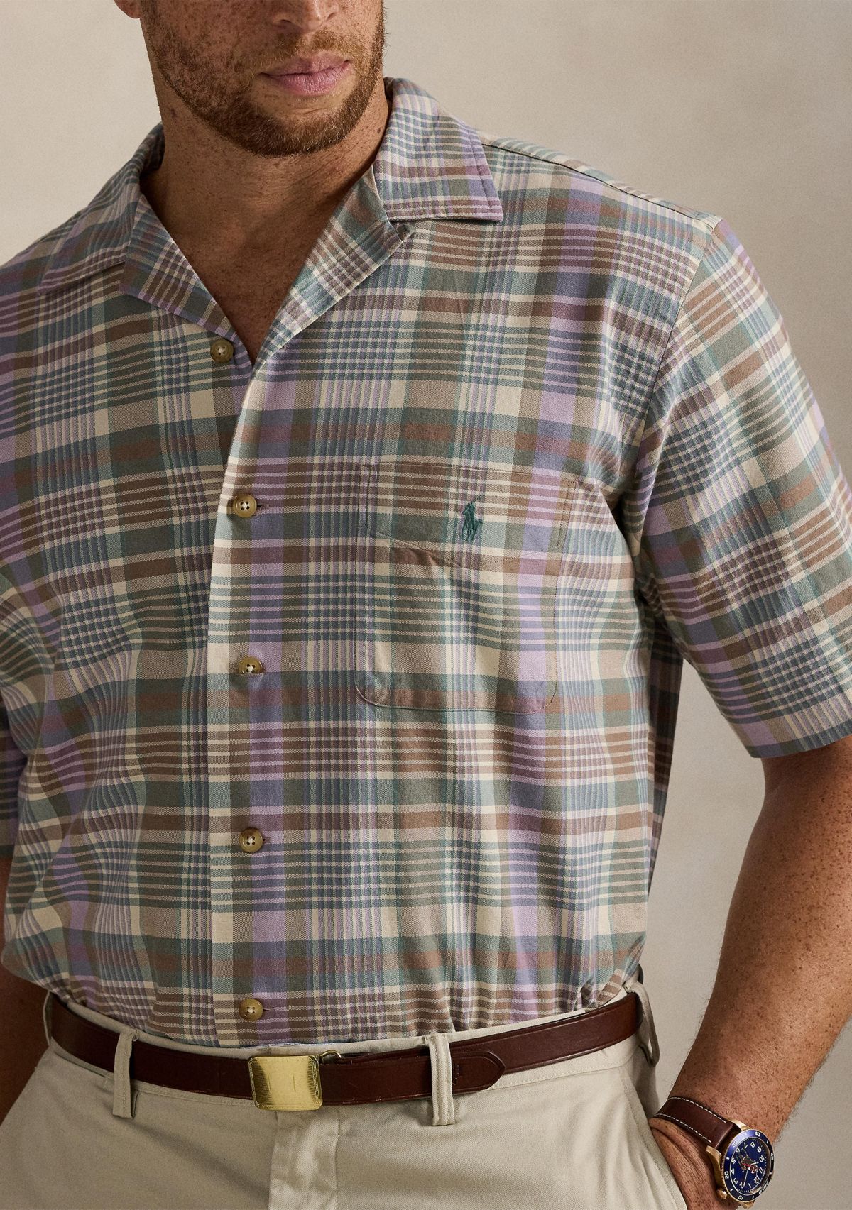 Big & Tall Plaid Oxford Camp Shirt