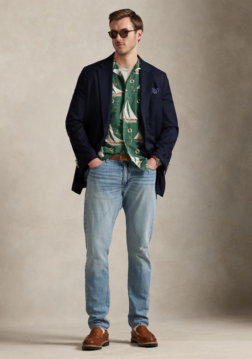 Big & Tall Sailboat-Print Oxford Camp Shirt