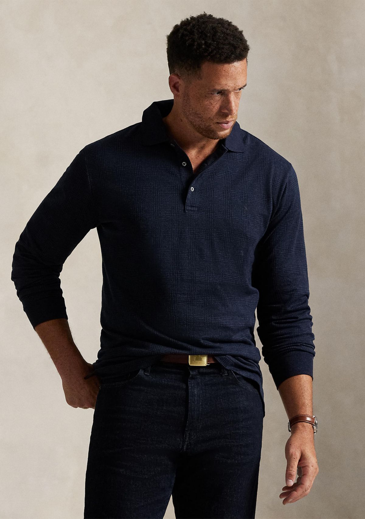 Big & Tall Glen Plaid Jersey Polo Shirt