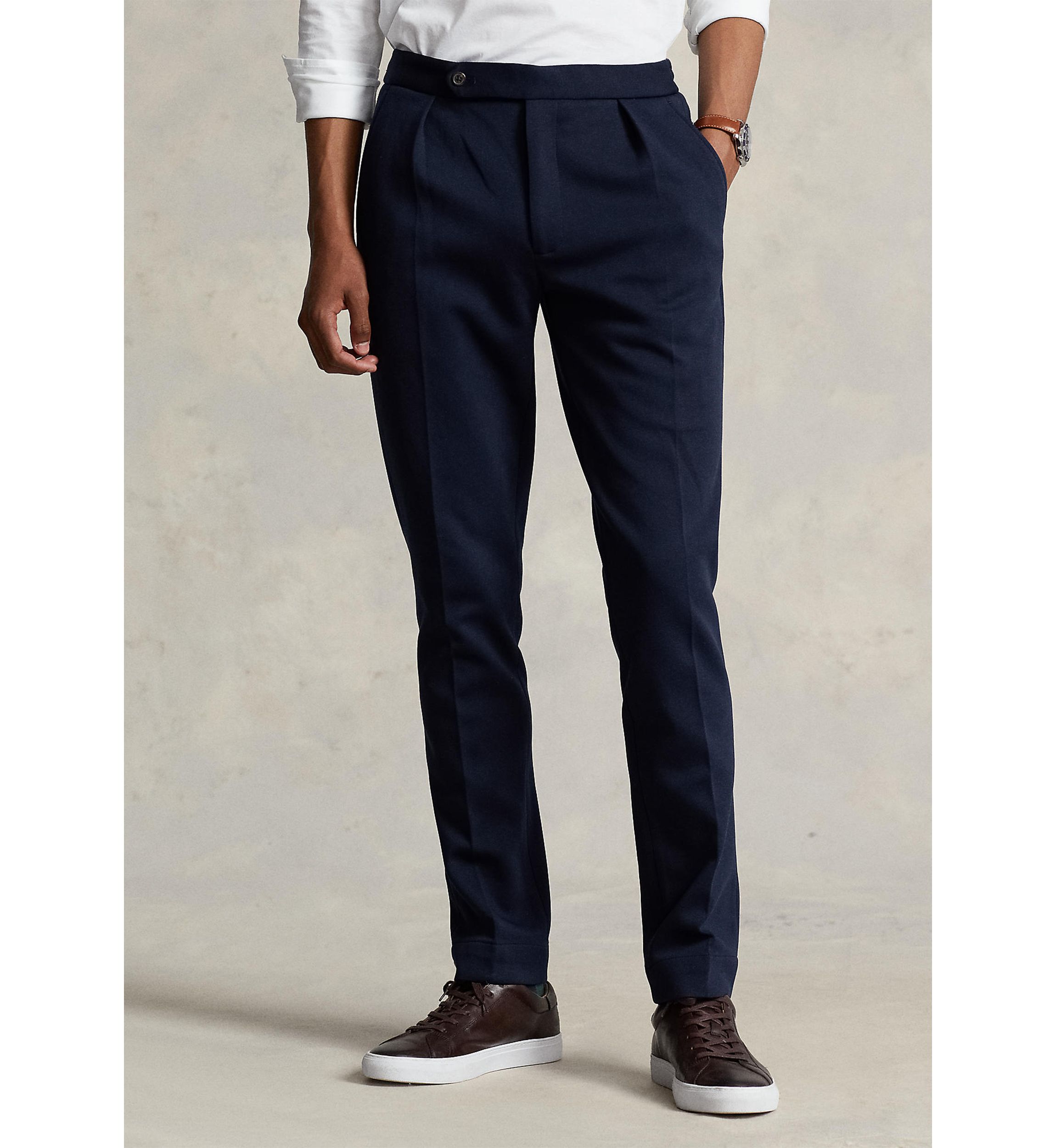 Pleated Double-Knit Suit Trousers