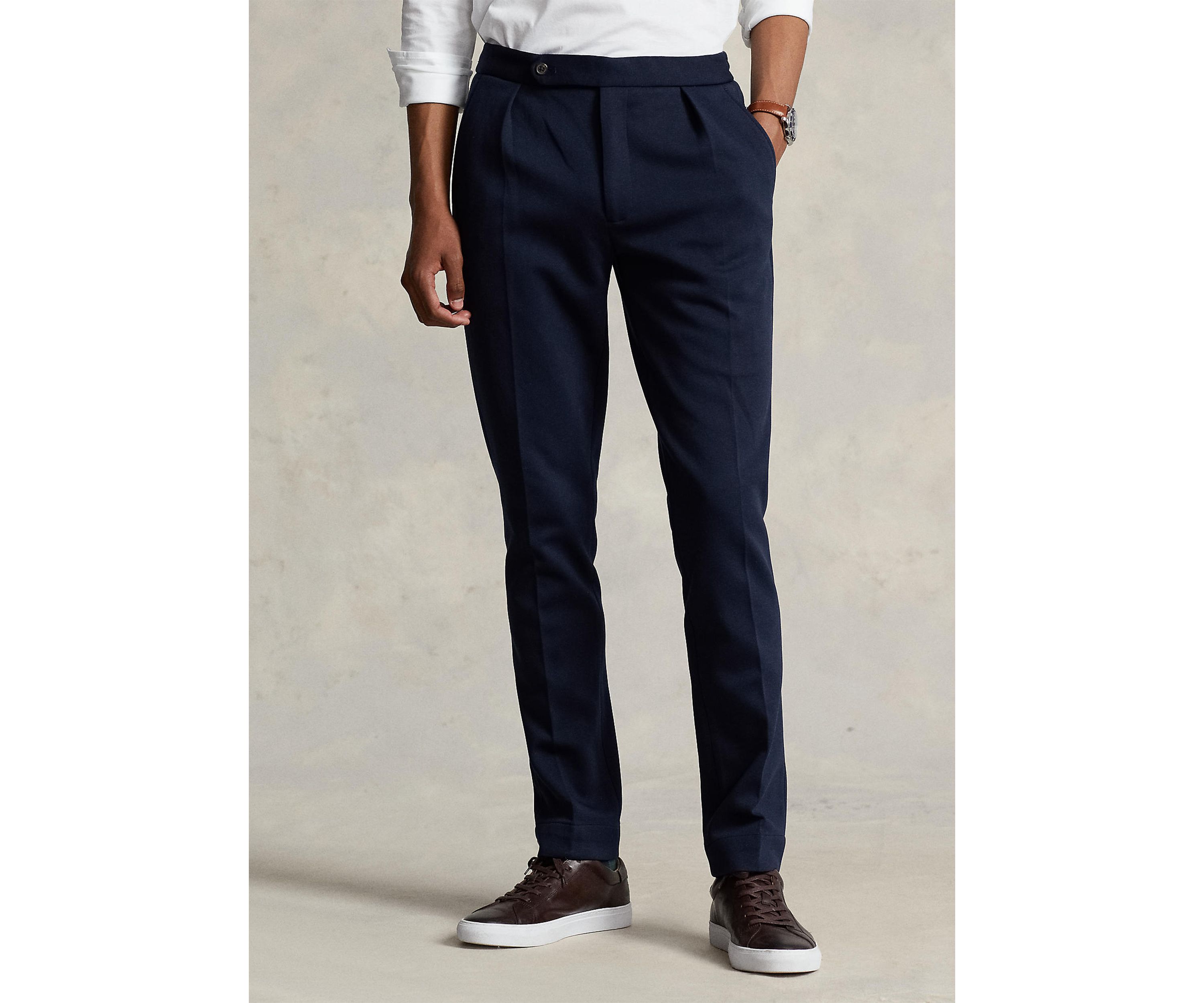 Pleated Double-Knit Suit Trousers