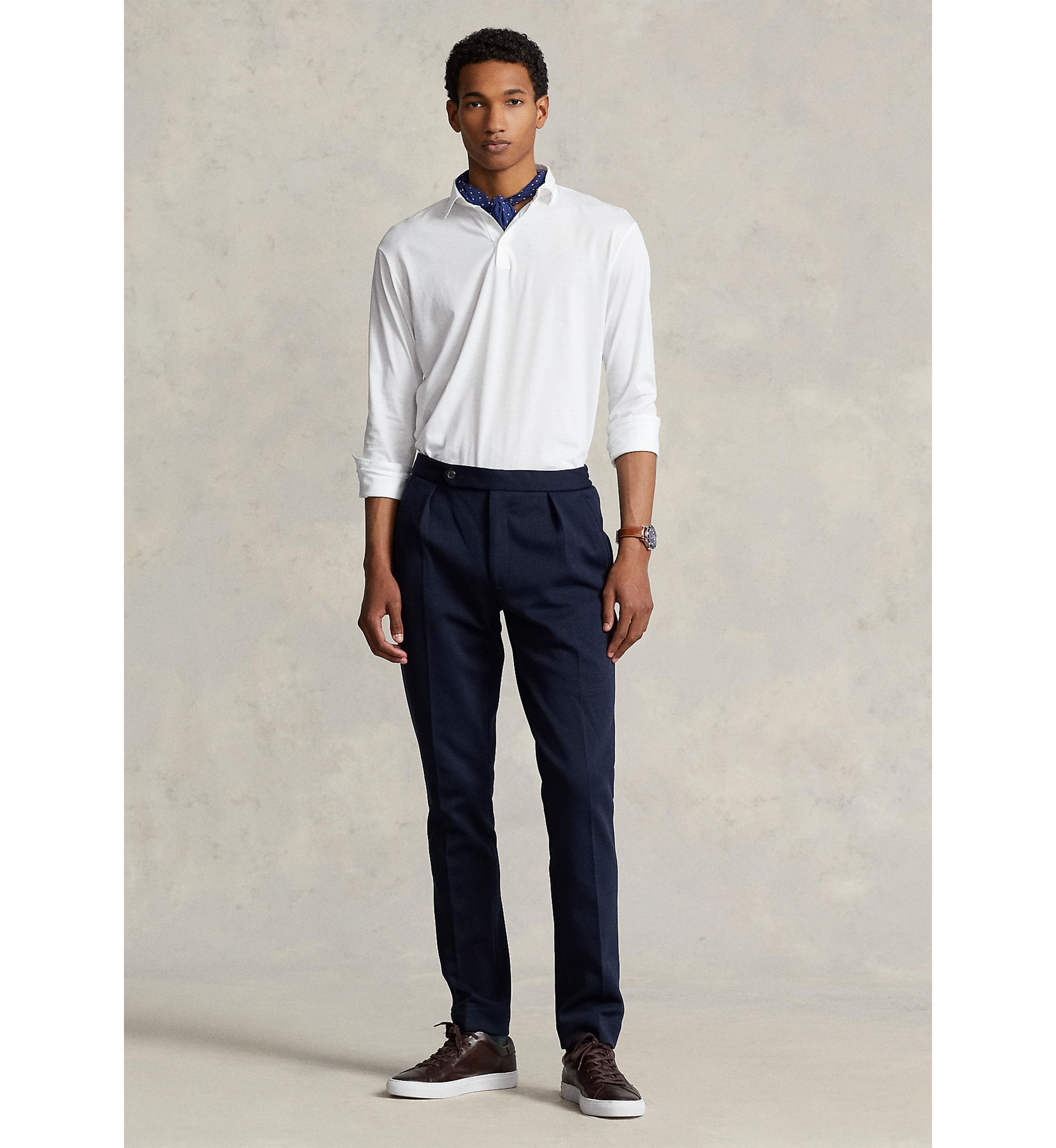 Pleated Double-Knit Suit Trousers