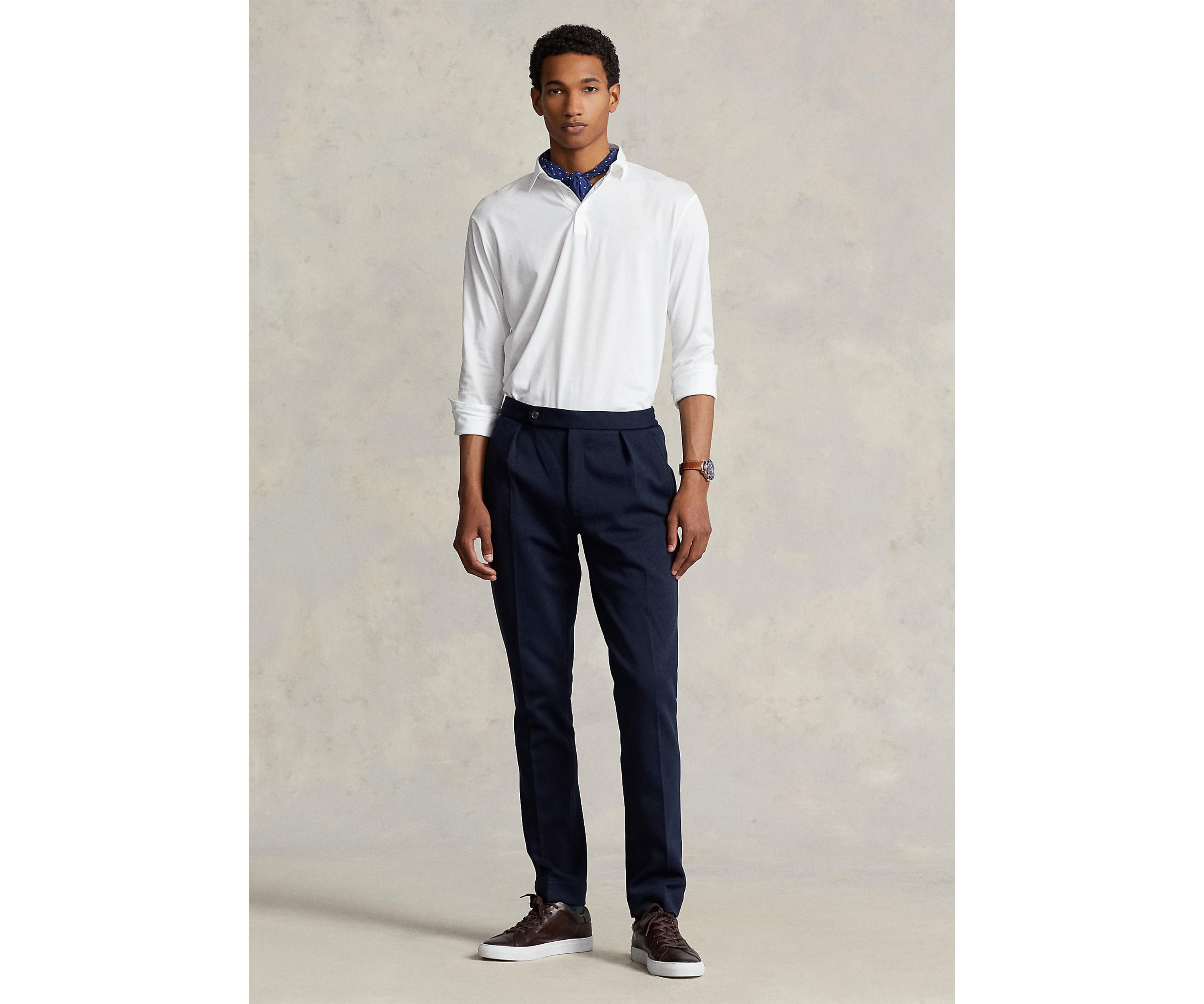 Pleated Double-Knit Suit Trousers