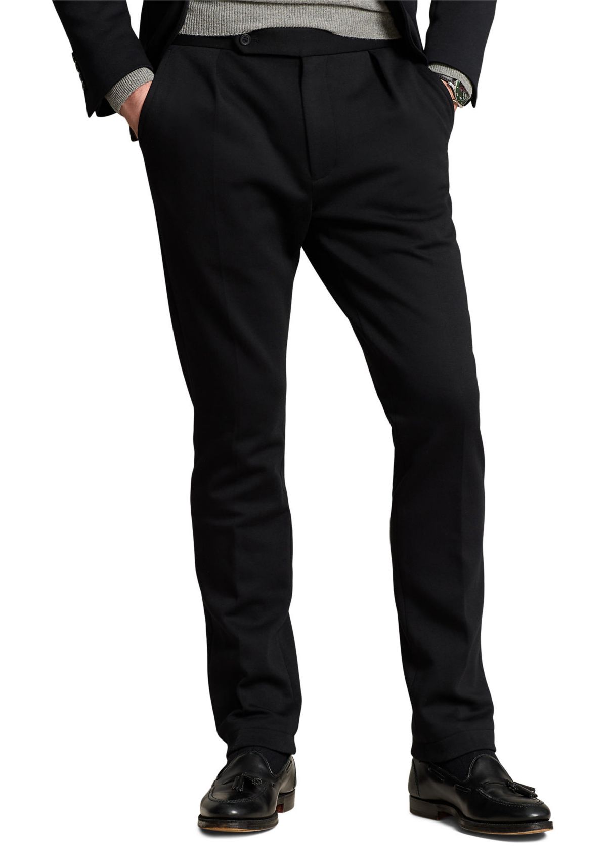 Pleated Double-Knit Suit Trousers