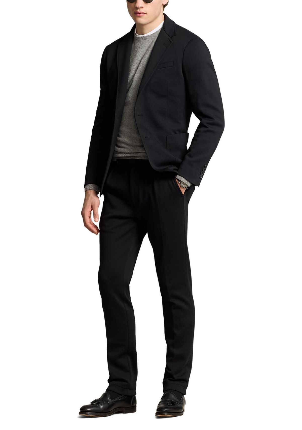 Pleated Double-Knit Suit Trousers