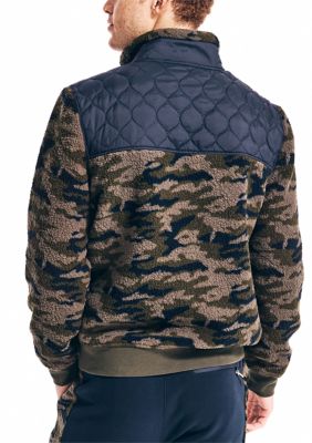 CAMOUFLAGE MIXED MEDIA FAUX SHEARLING JACKET