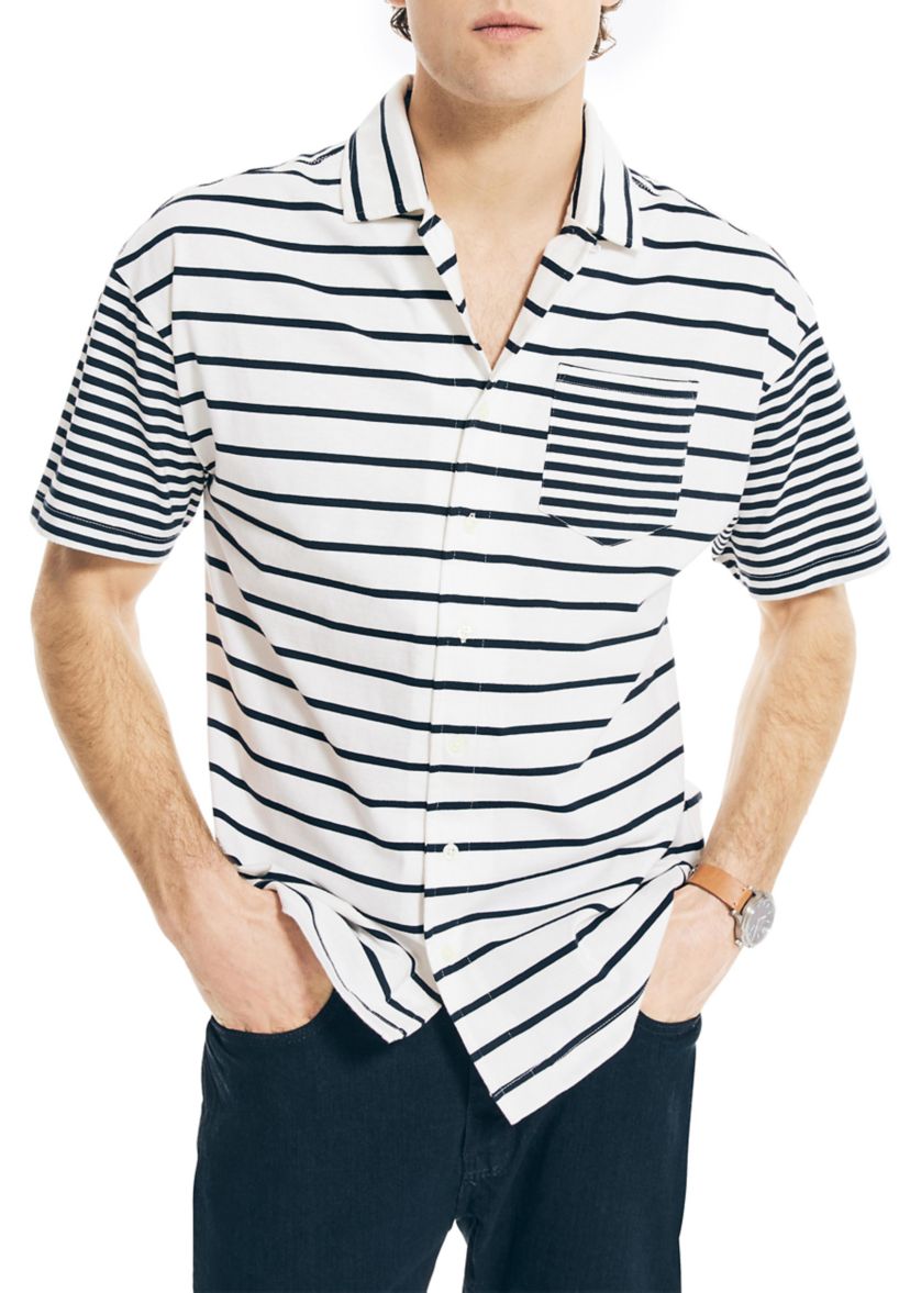 Short Sleeve Striped Knit Camp Shirt 