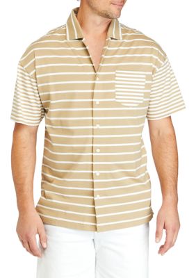 Short Sleeve Striped Knit Camp Shirt