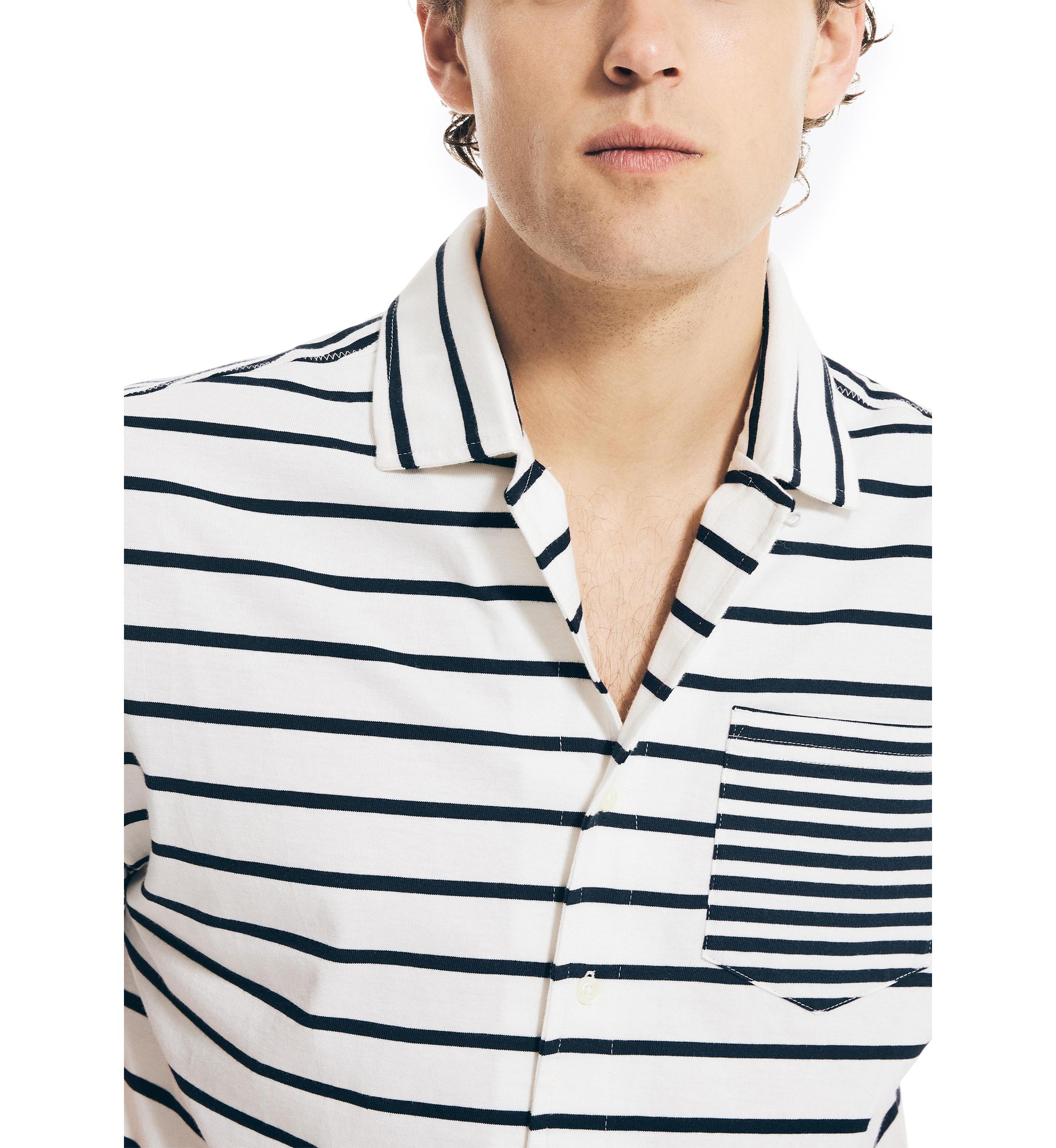Short Sleeve Striped Knit Camp Shirt 