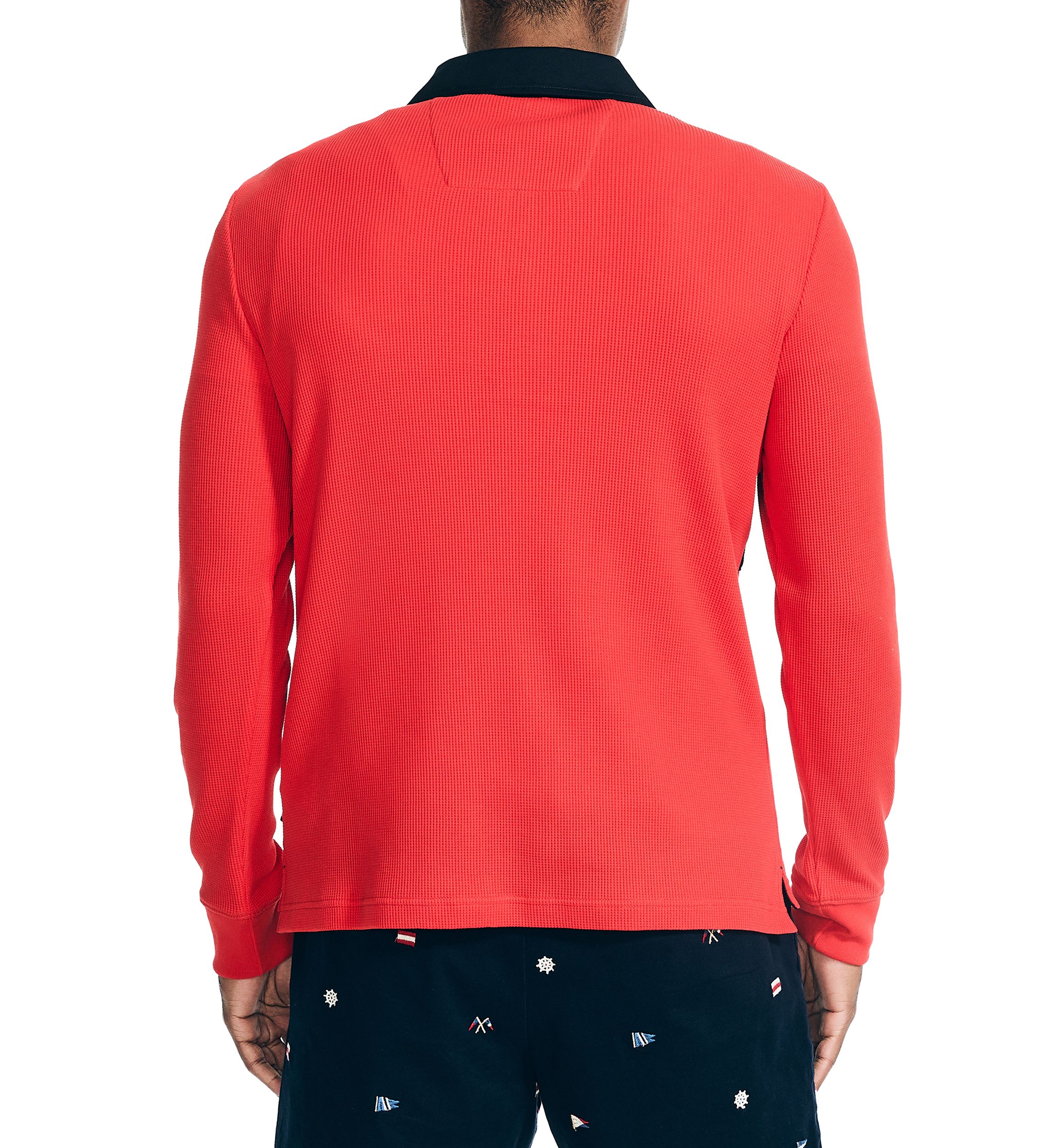 Slim Fit Waffle Color Block Long Sleeve Polo Shirt
