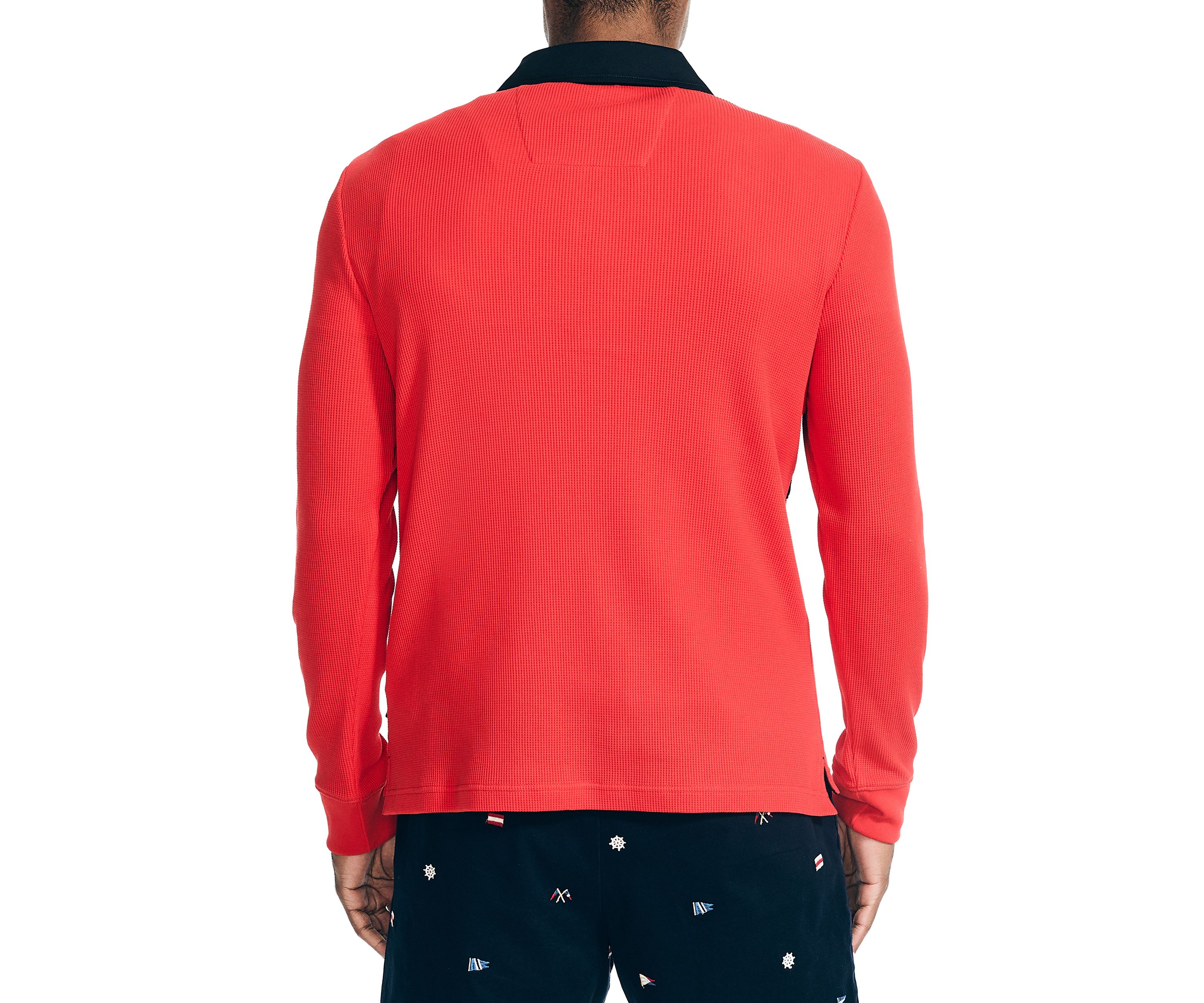 Slim Fit Waffle Color Block Long Sleeve Polo Shirt