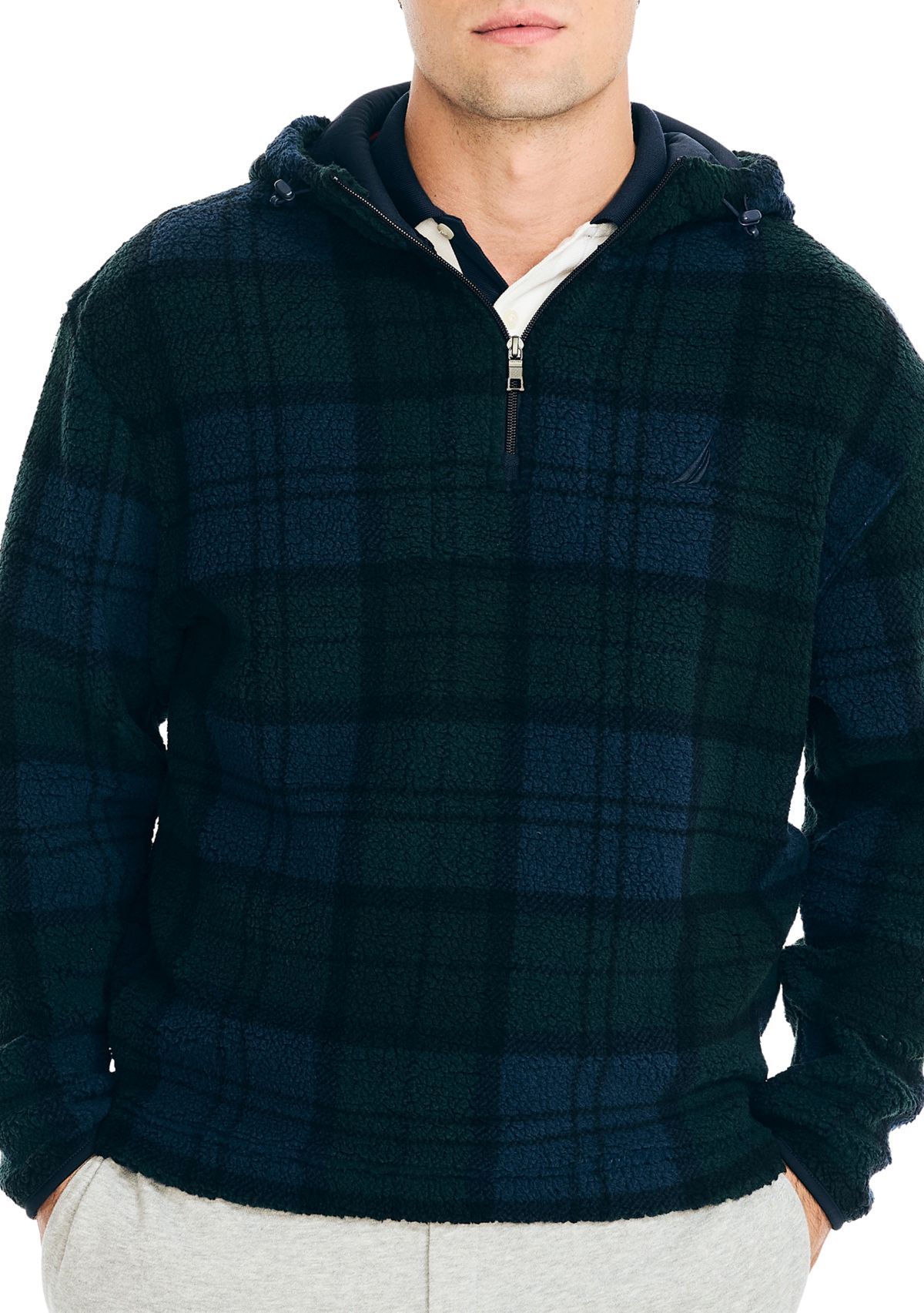 Printed Faux Shearling Quarter Zip Hoodie