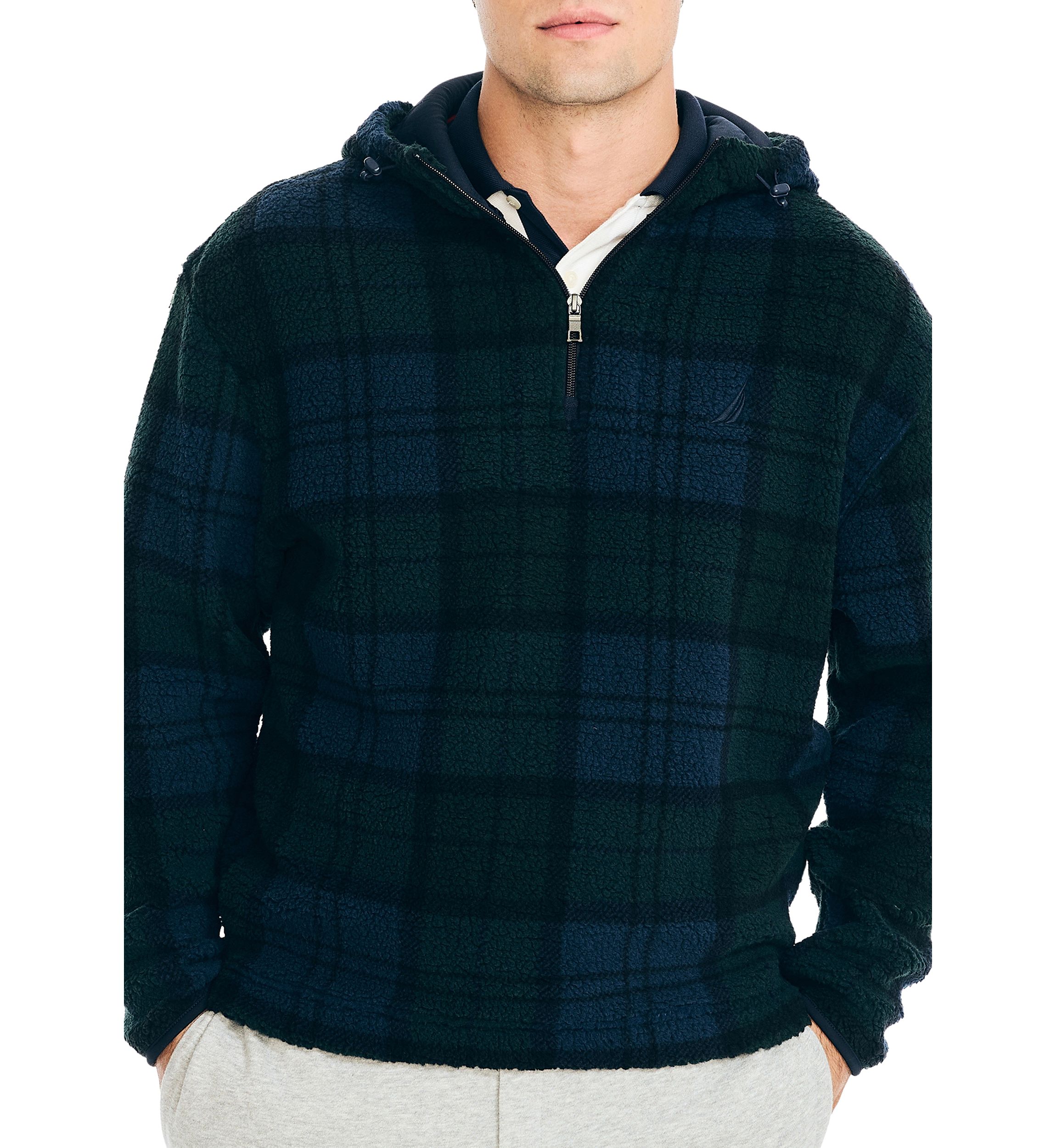 Printed Faux Shearling Quarter Zip Hoodie