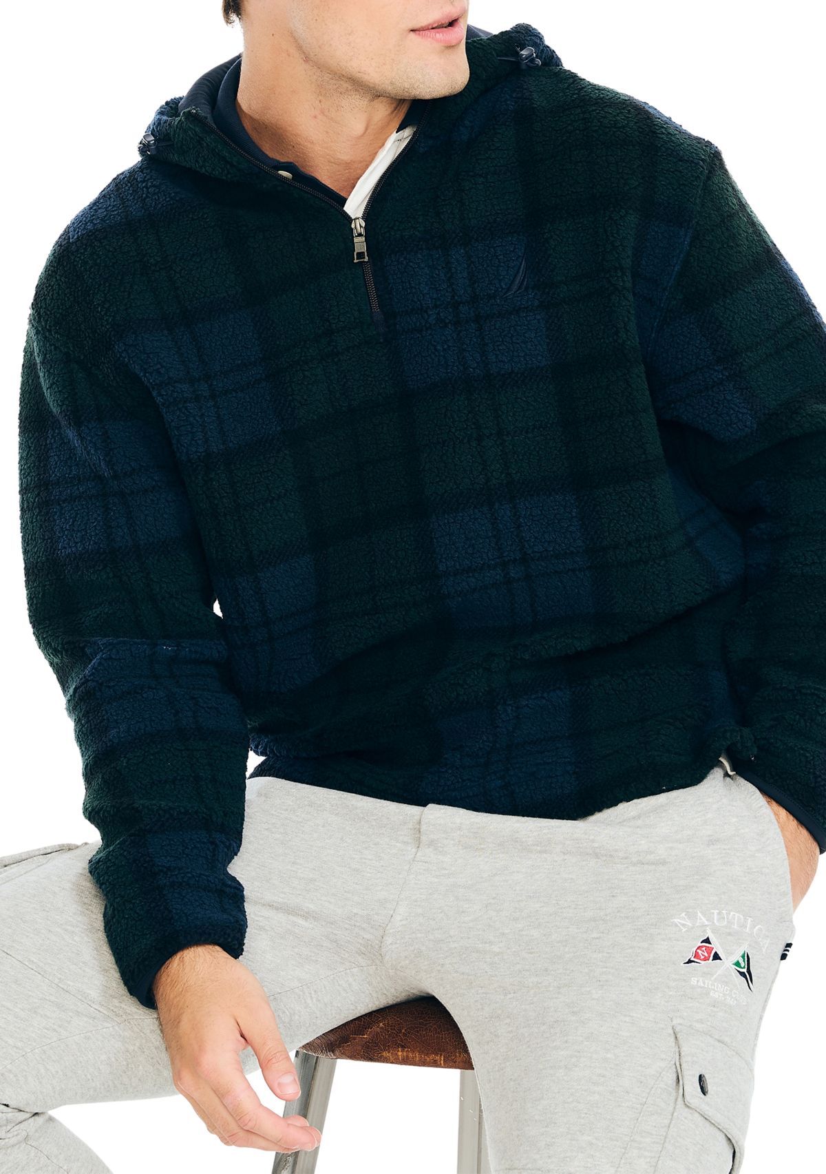 Printed Faux Shearling Quarter Zip Hoodie