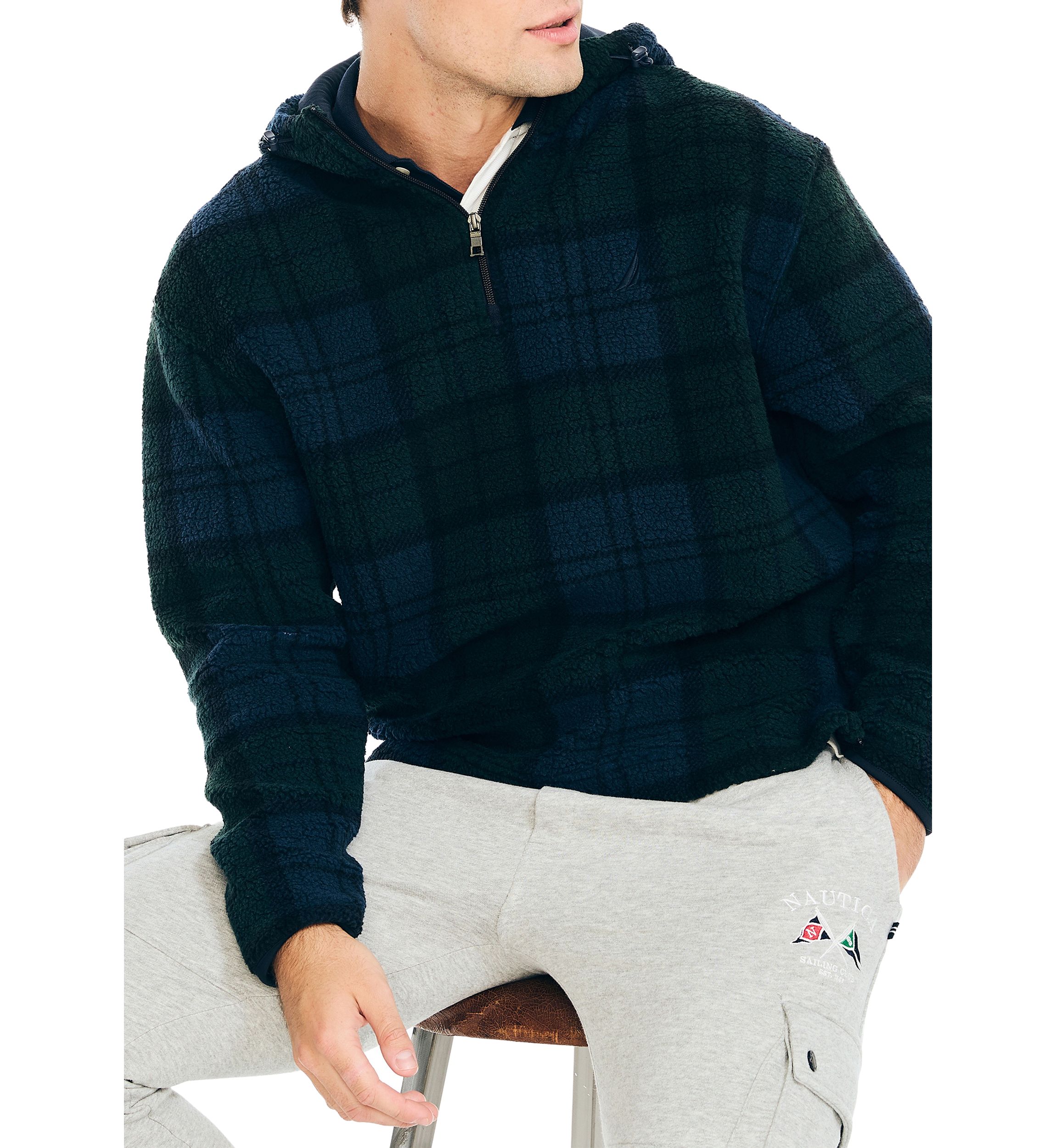 Printed Faux Shearling Quarter Zip Hoodie