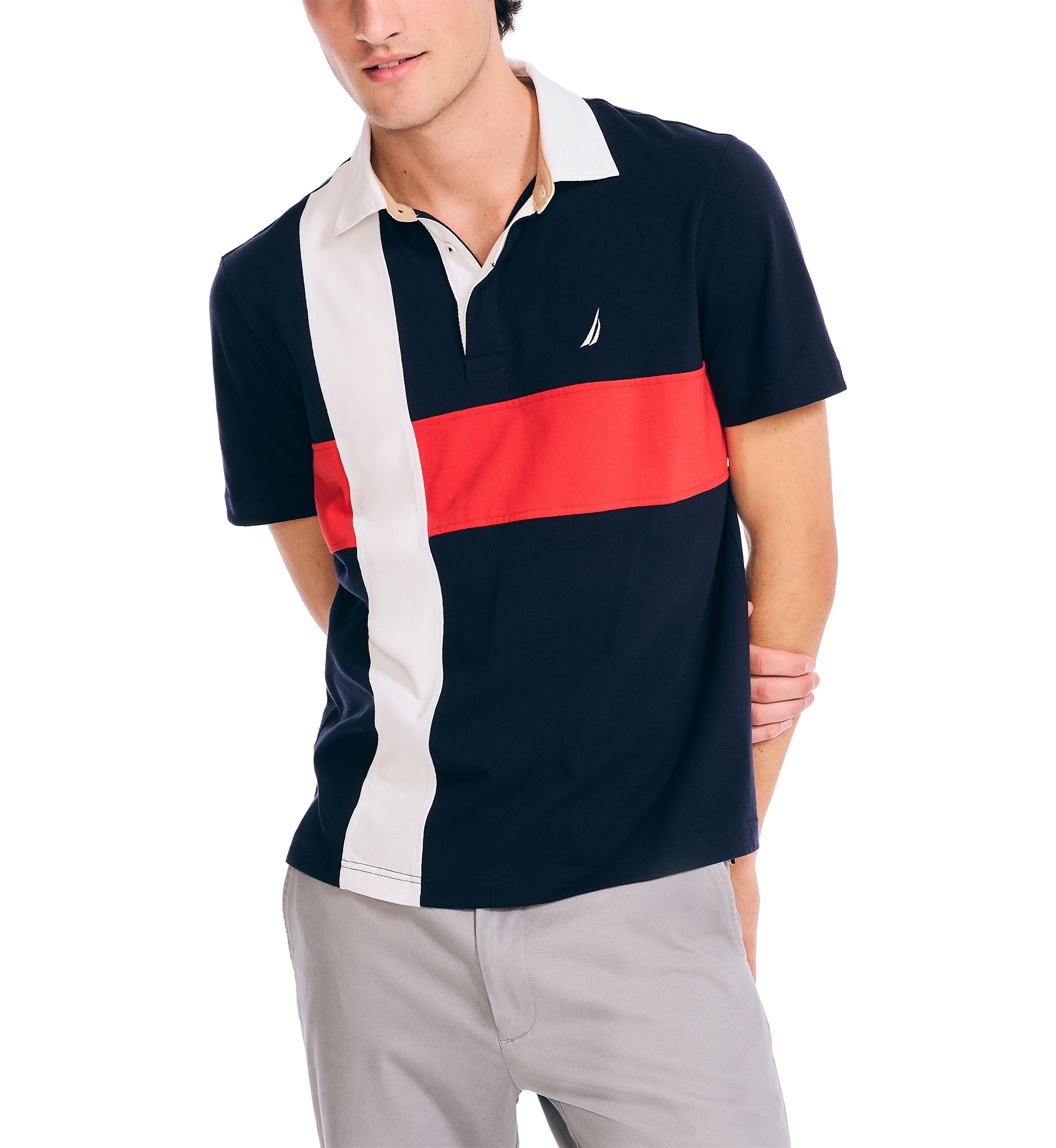 Sustainably Crafted Classic Fit Pieced Rugby Polo Shirt 