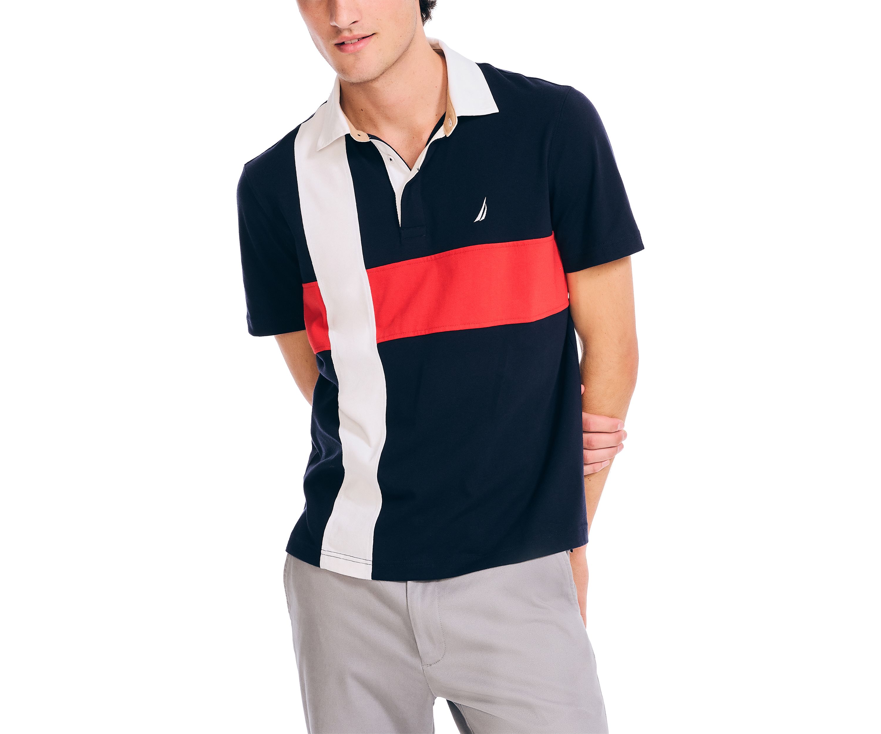 Sustainably Crafted Classic Fit Pieced Rugby Polo Shirt 