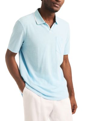 Nautica Men's Linen Johnny Collar Polo Shirt, Sky Blue, 2XL