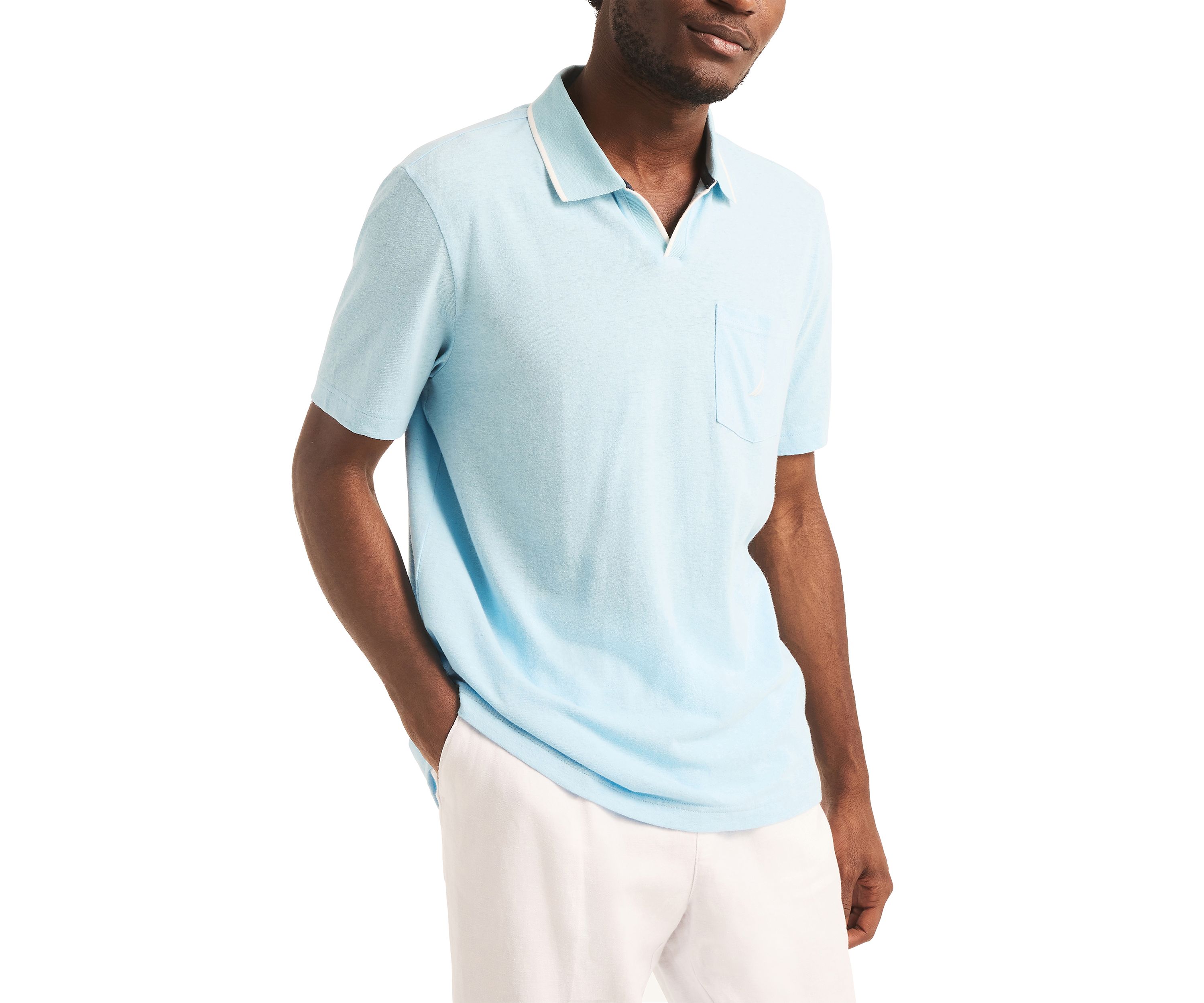 Linen Johnny Collar Polo Shirt