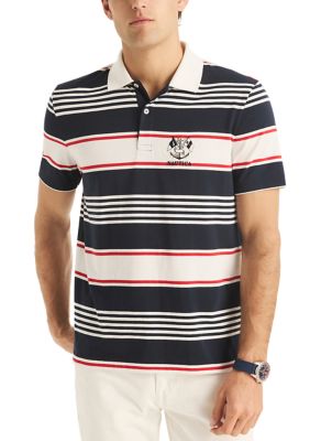 Nautica Men's Sustainably Crafted Classic Fit Striped Polo Shirt, Navy Blue, 2XL