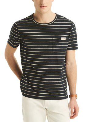 Nautica Men's Jeans Co. Striped Linen Crewneck T-Shirt, Navy Blue, 2XL