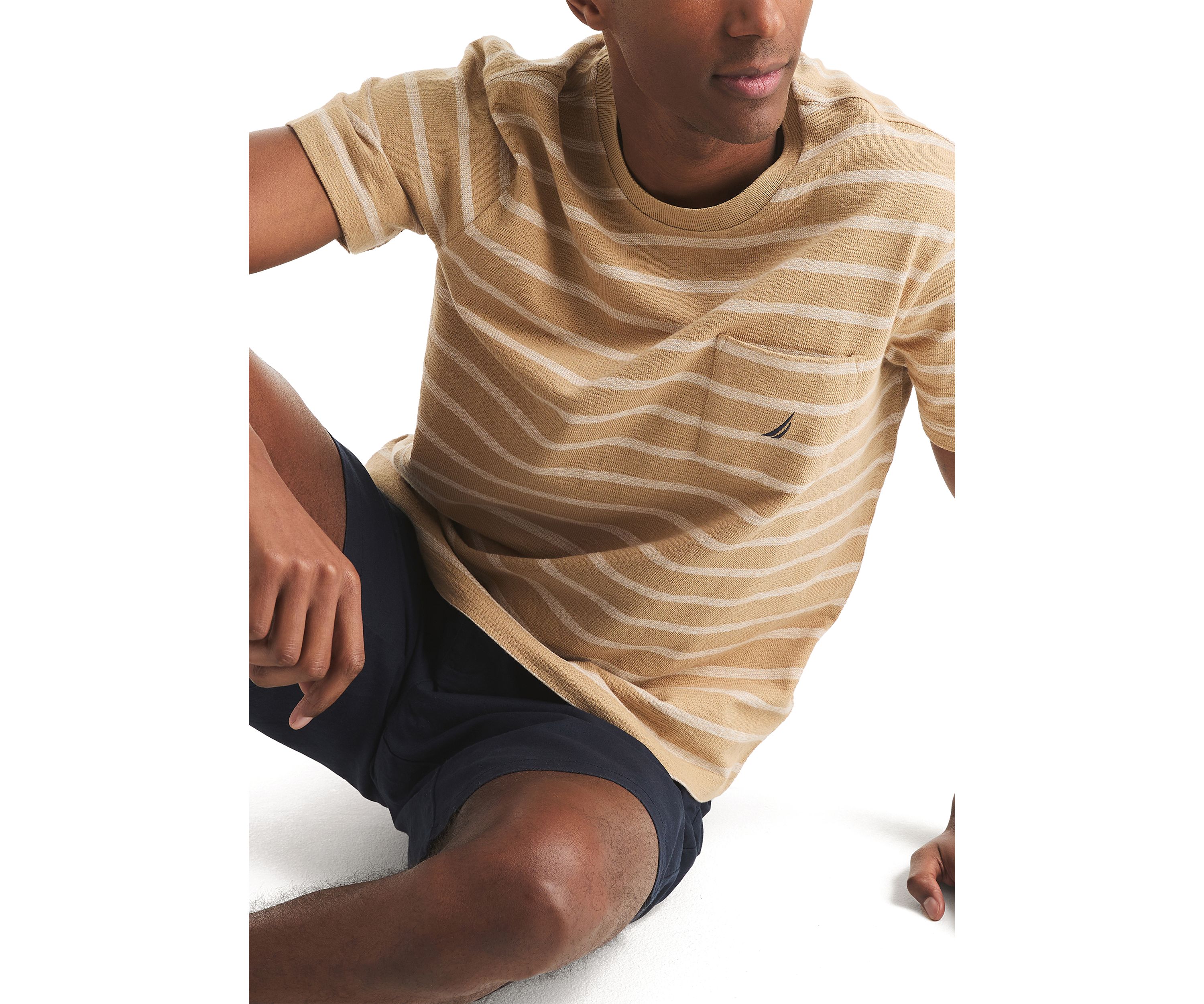 Striped Textured Crew Neck T-Shirt