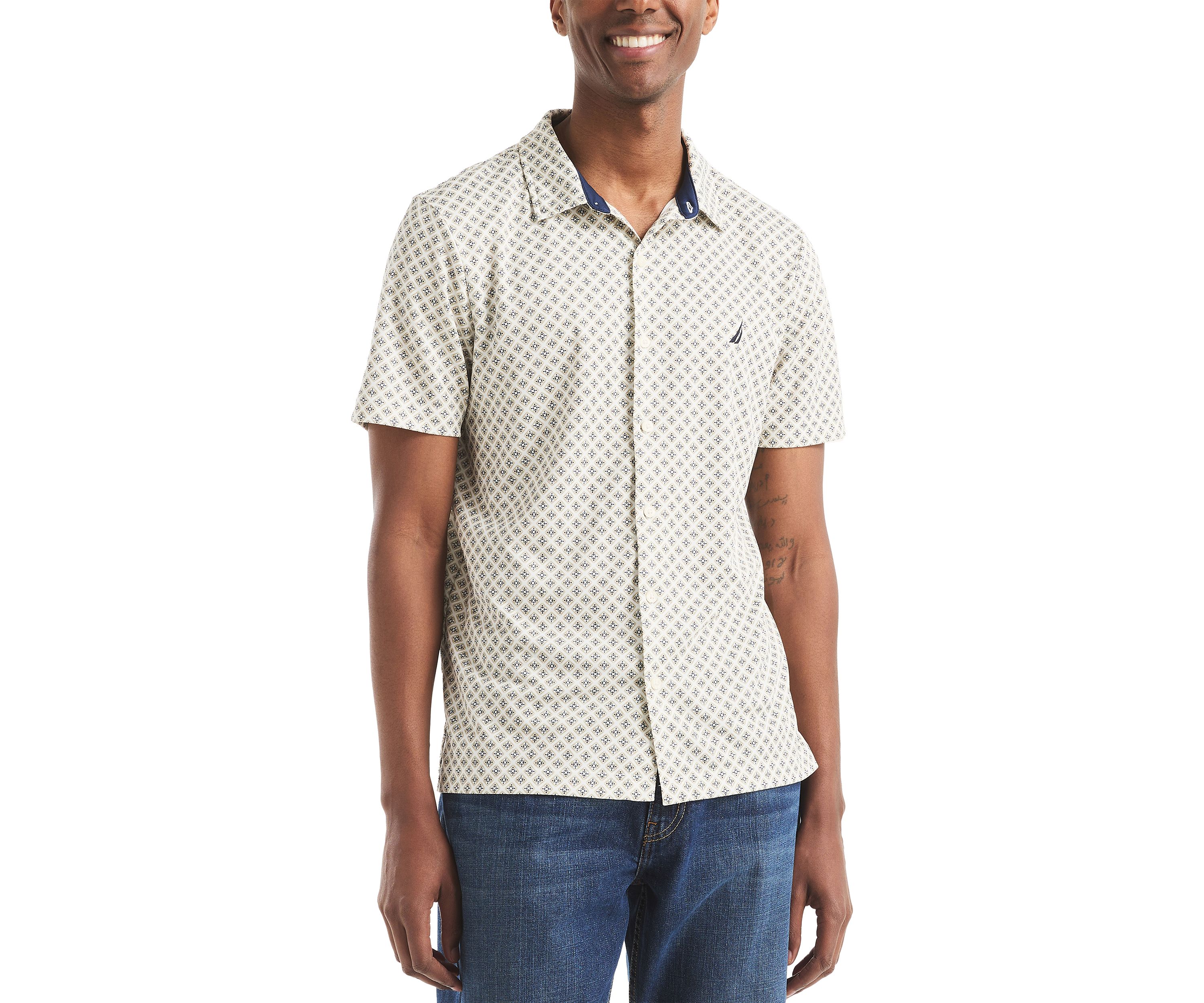 Short Sleeve Button Front Printed Dress Shirt 