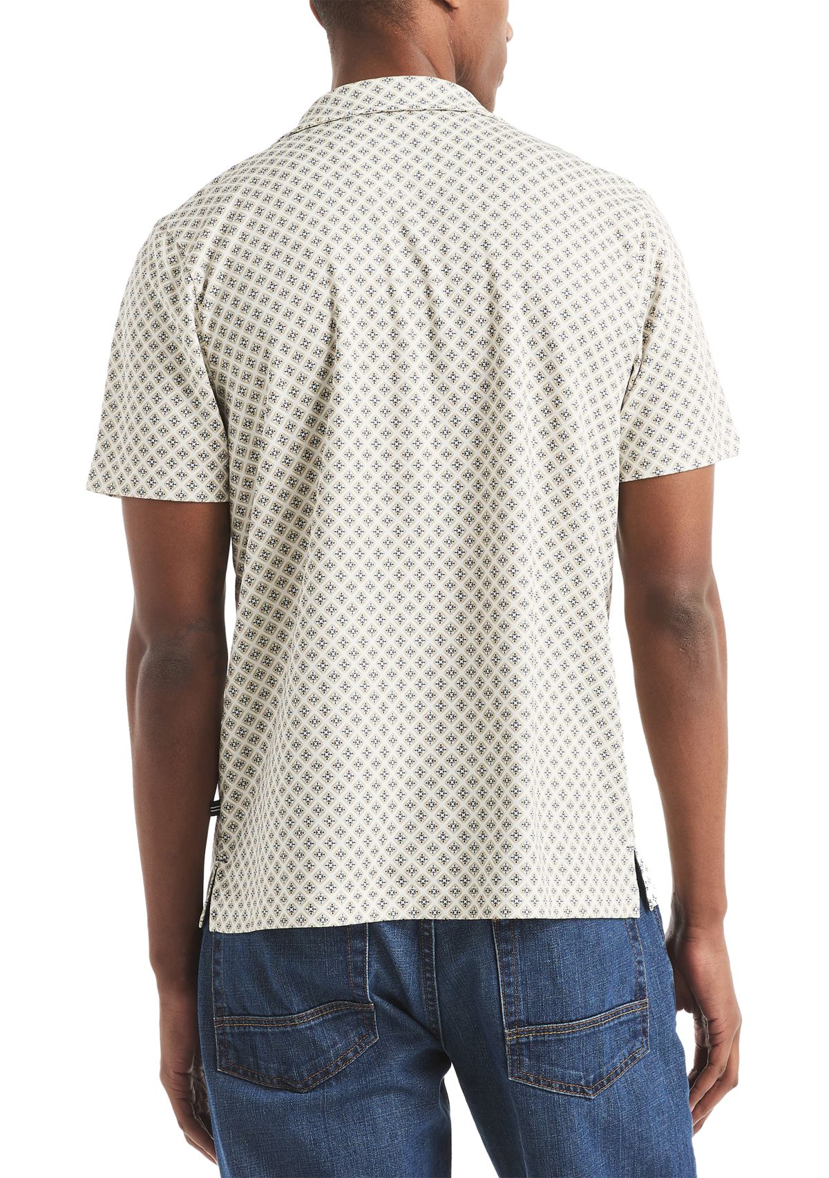 Short Sleeve Button Front Printed Dress Shirt 