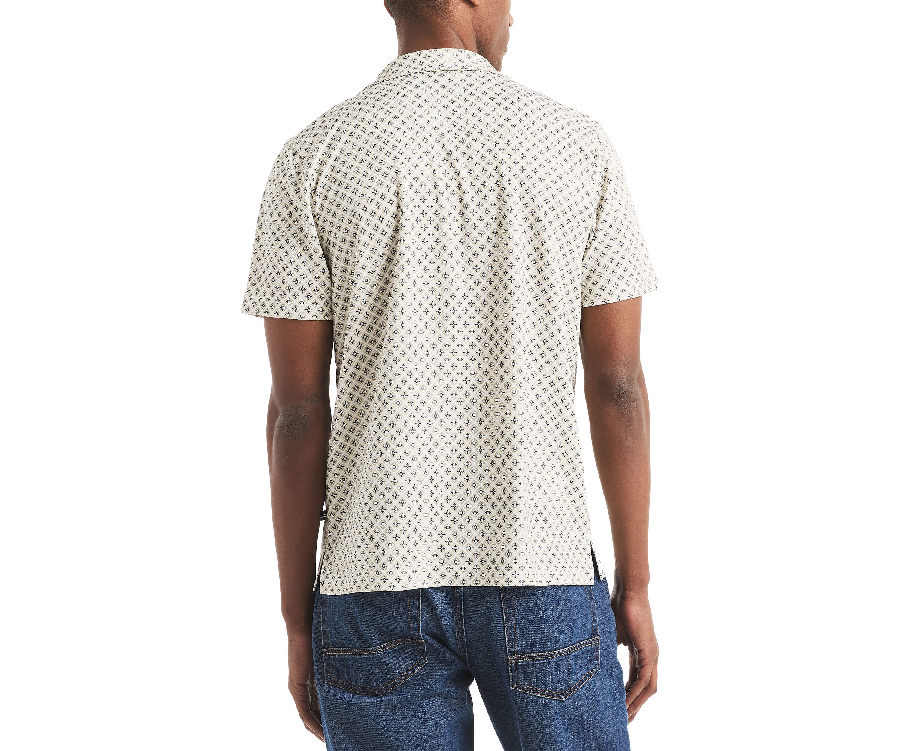 Short Sleeve Button Front Printed Dress Shirt 