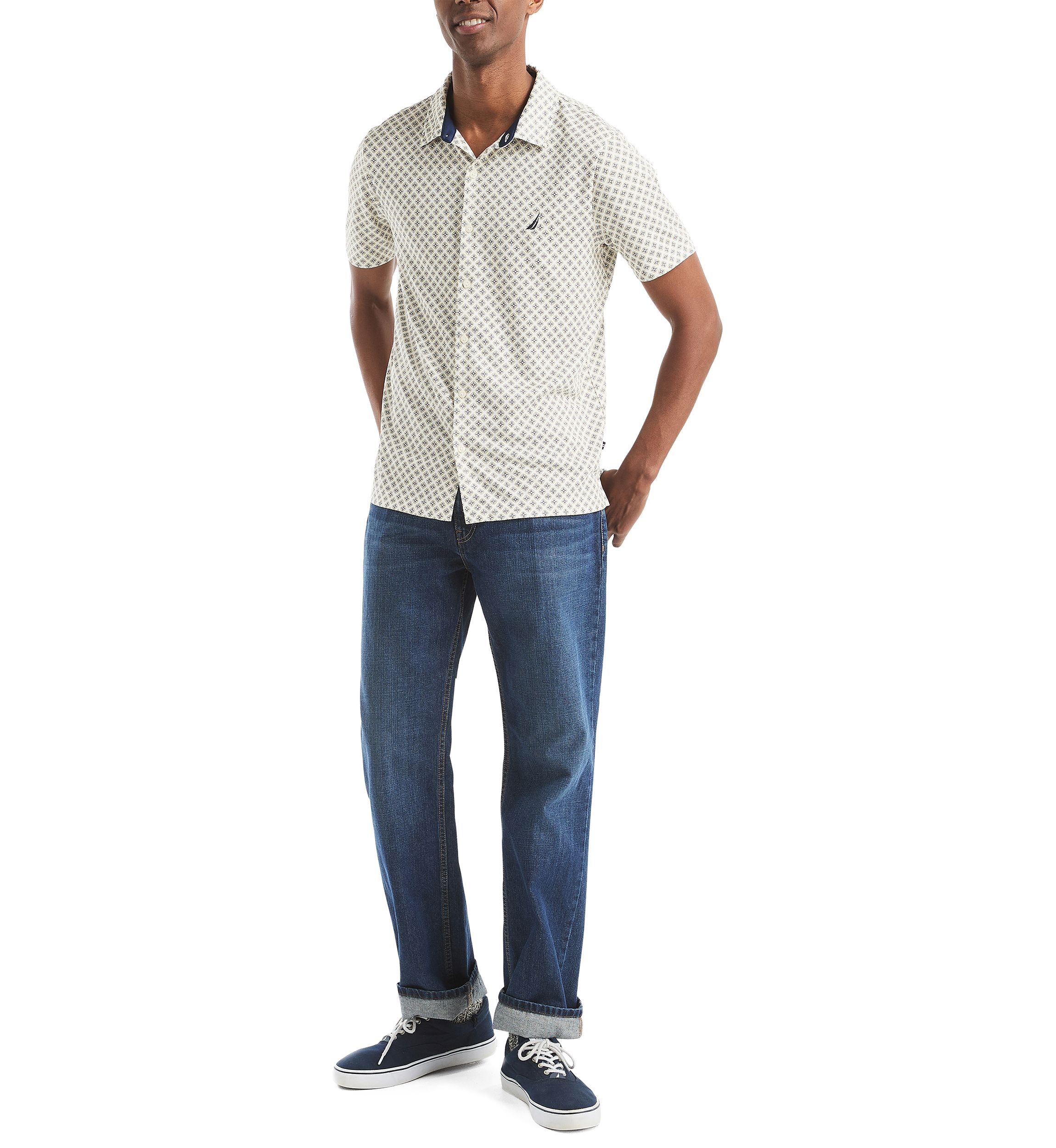 Short Sleeve Button Front Printed Dress Shirt 