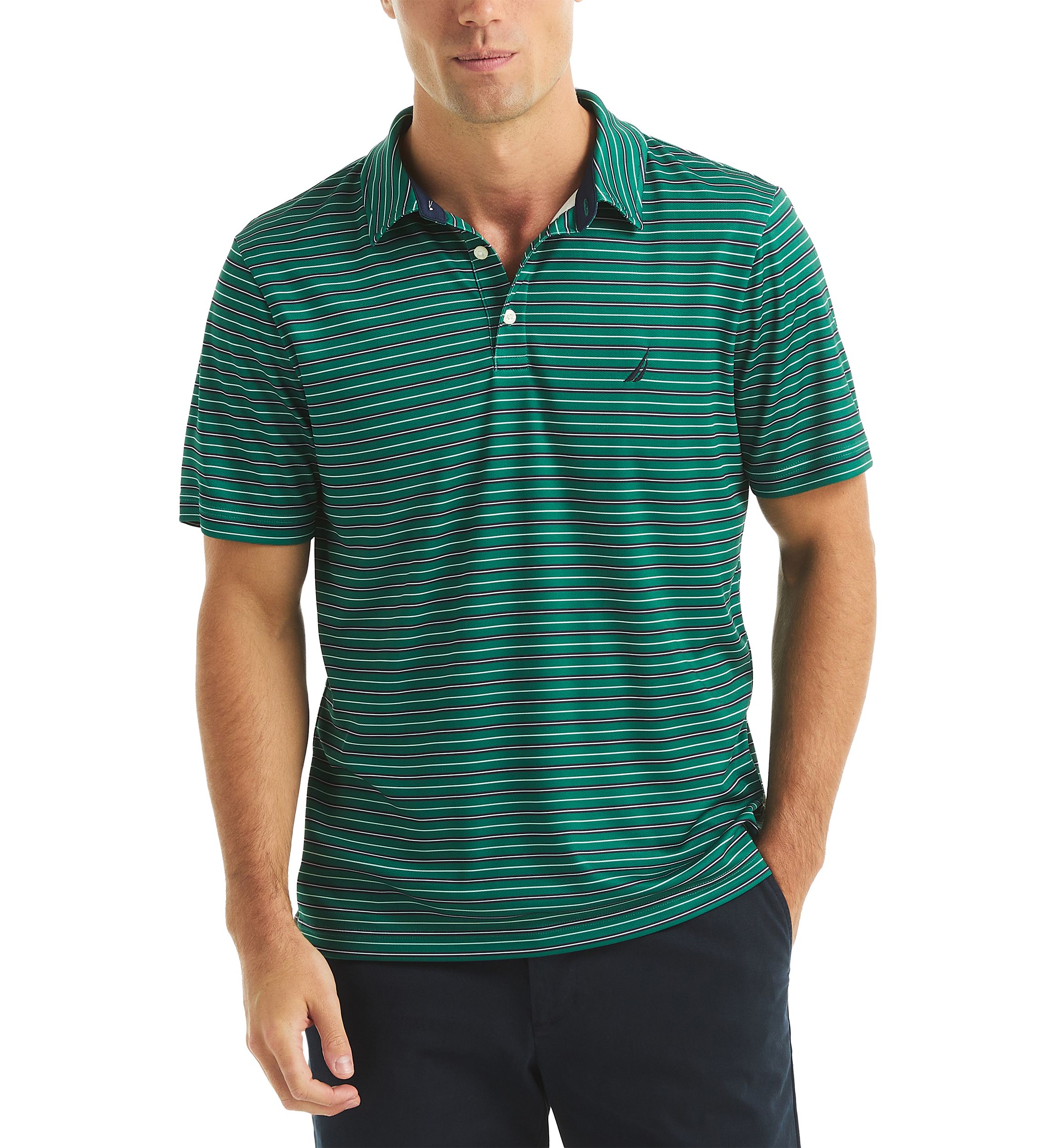 Short Sleeve Striped Performance Polo Shirt 