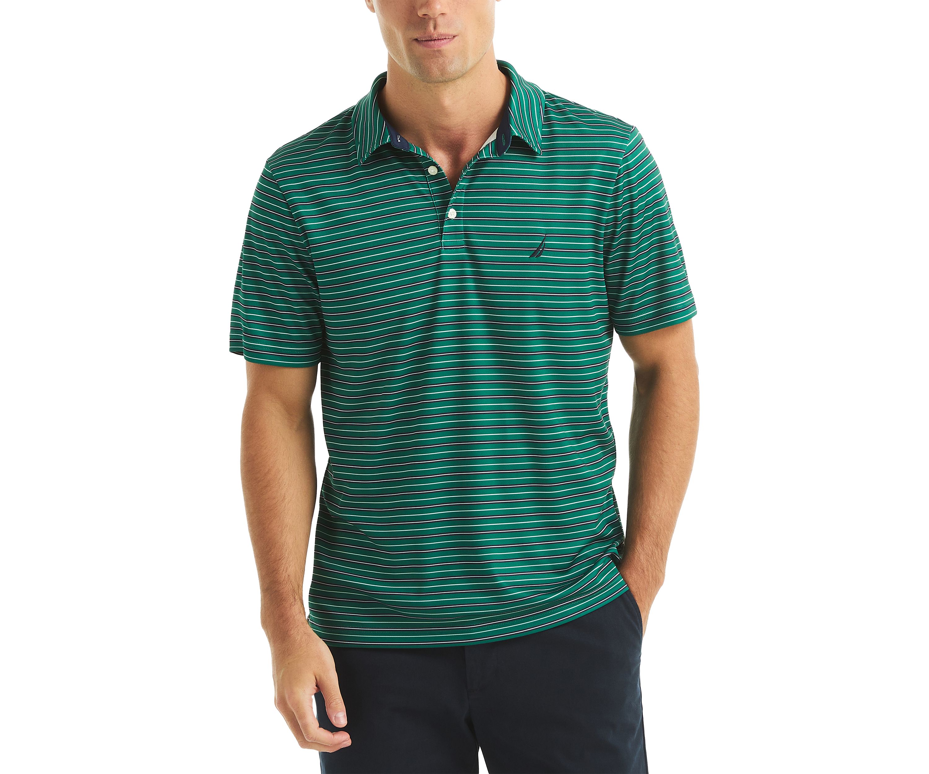 Short Sleeve Striped Performance Polo Shirt 