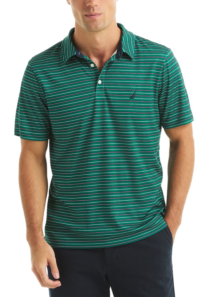 Short Sleeve Striped Performance Polo Shirt 
