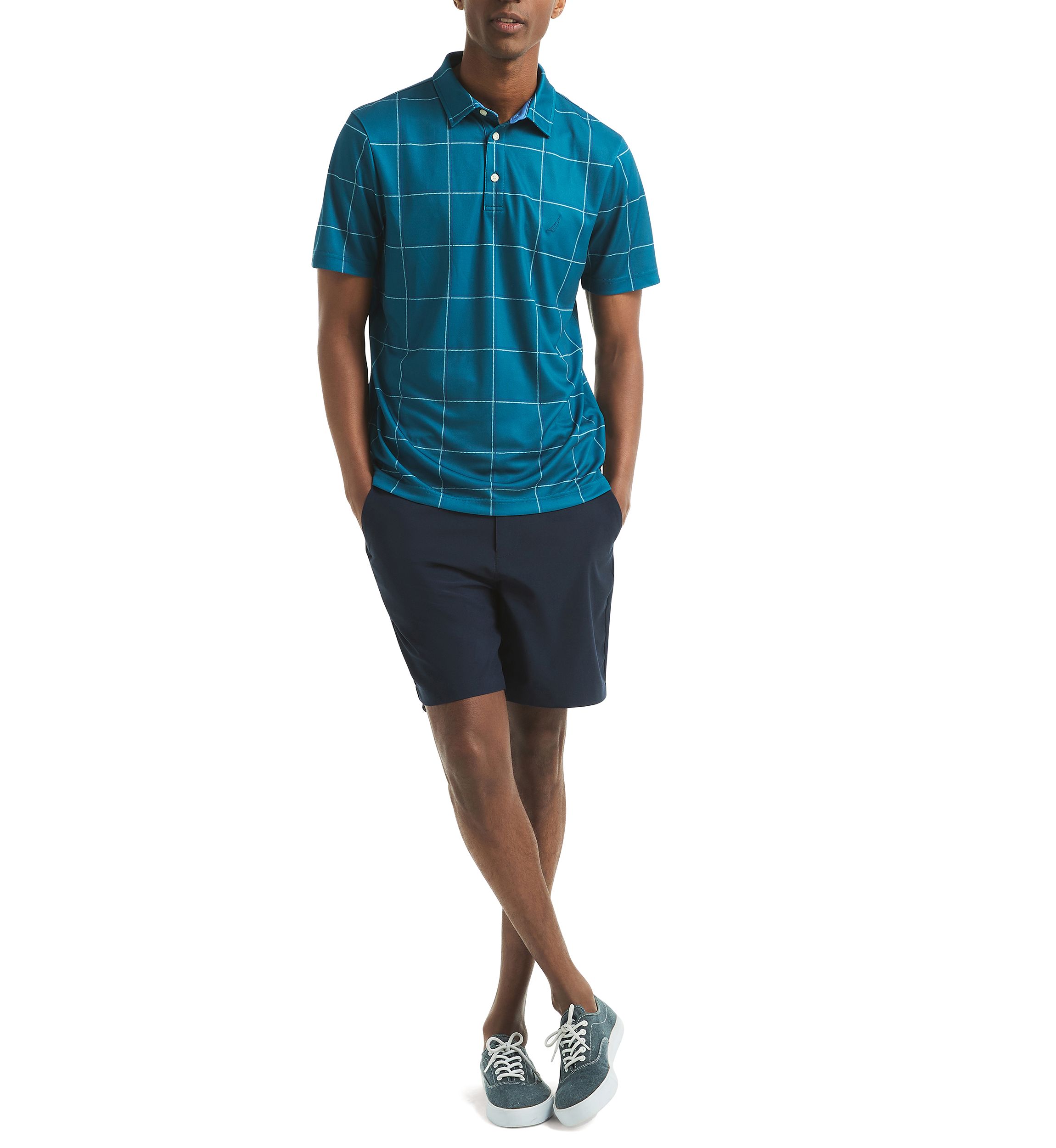 Short Sleeve Windowpane Polo Shirt 
