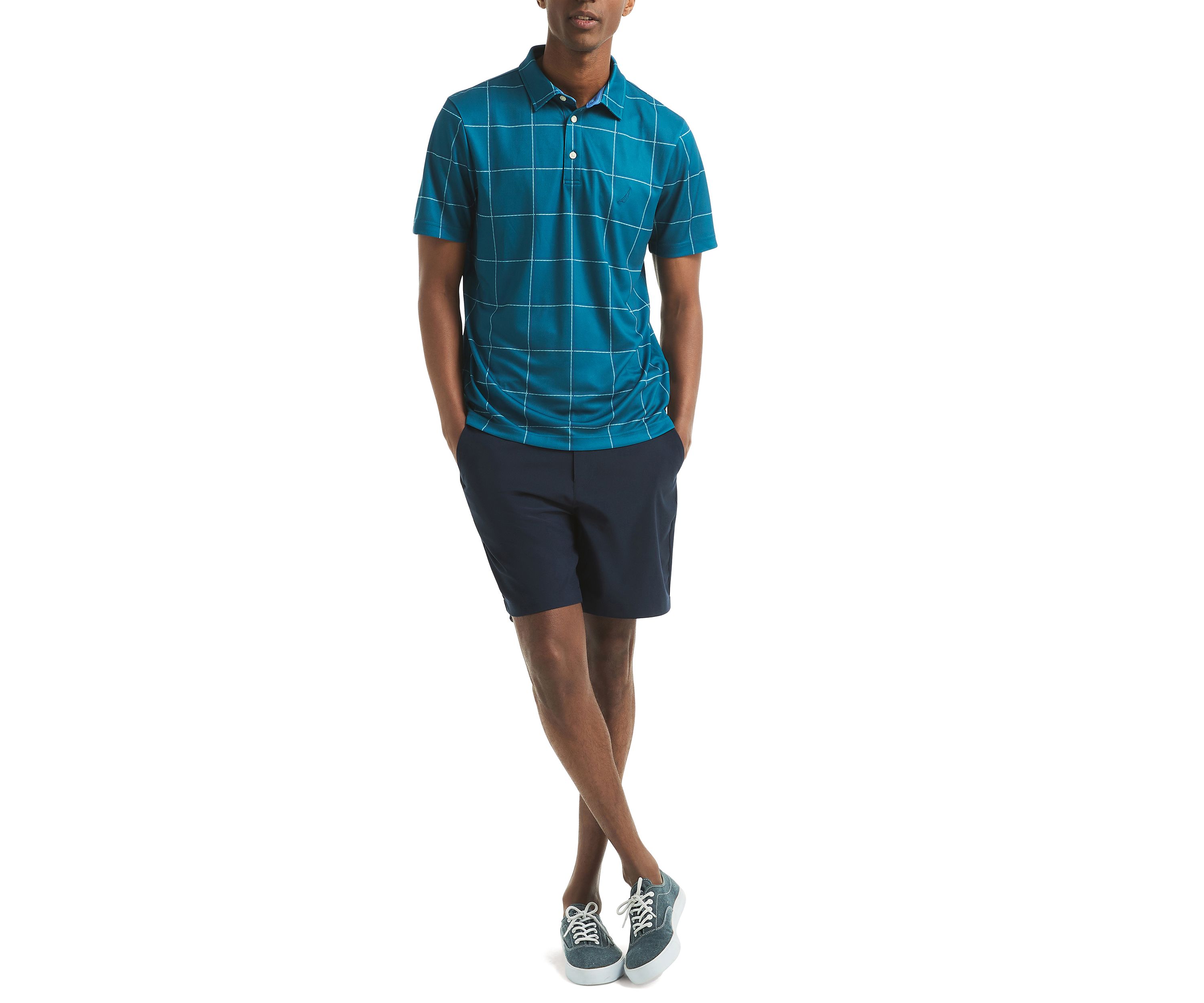 Short Sleeve Windowpane Polo Shirt 