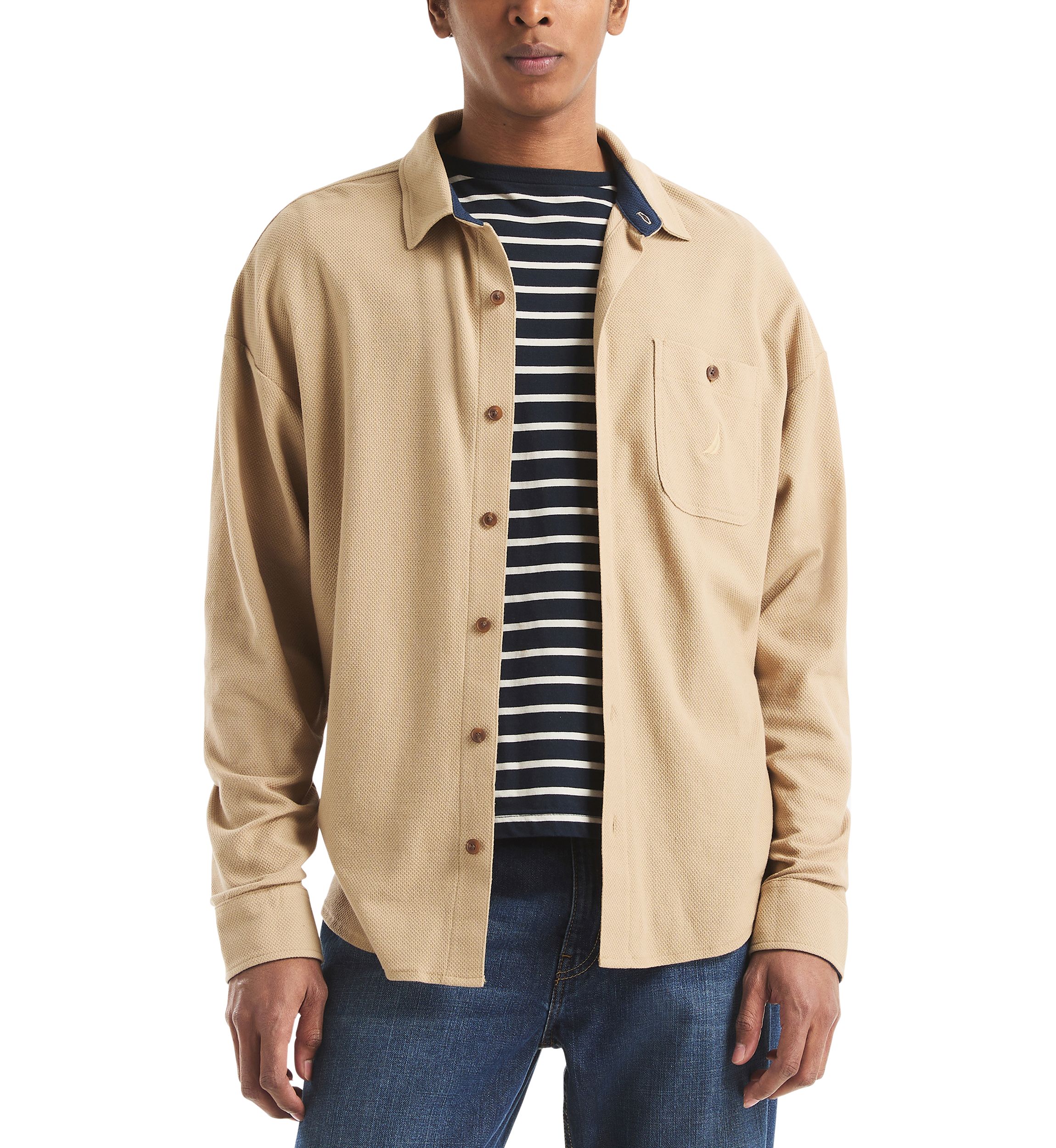 Long Sleeve Button Front Knit Shirt 