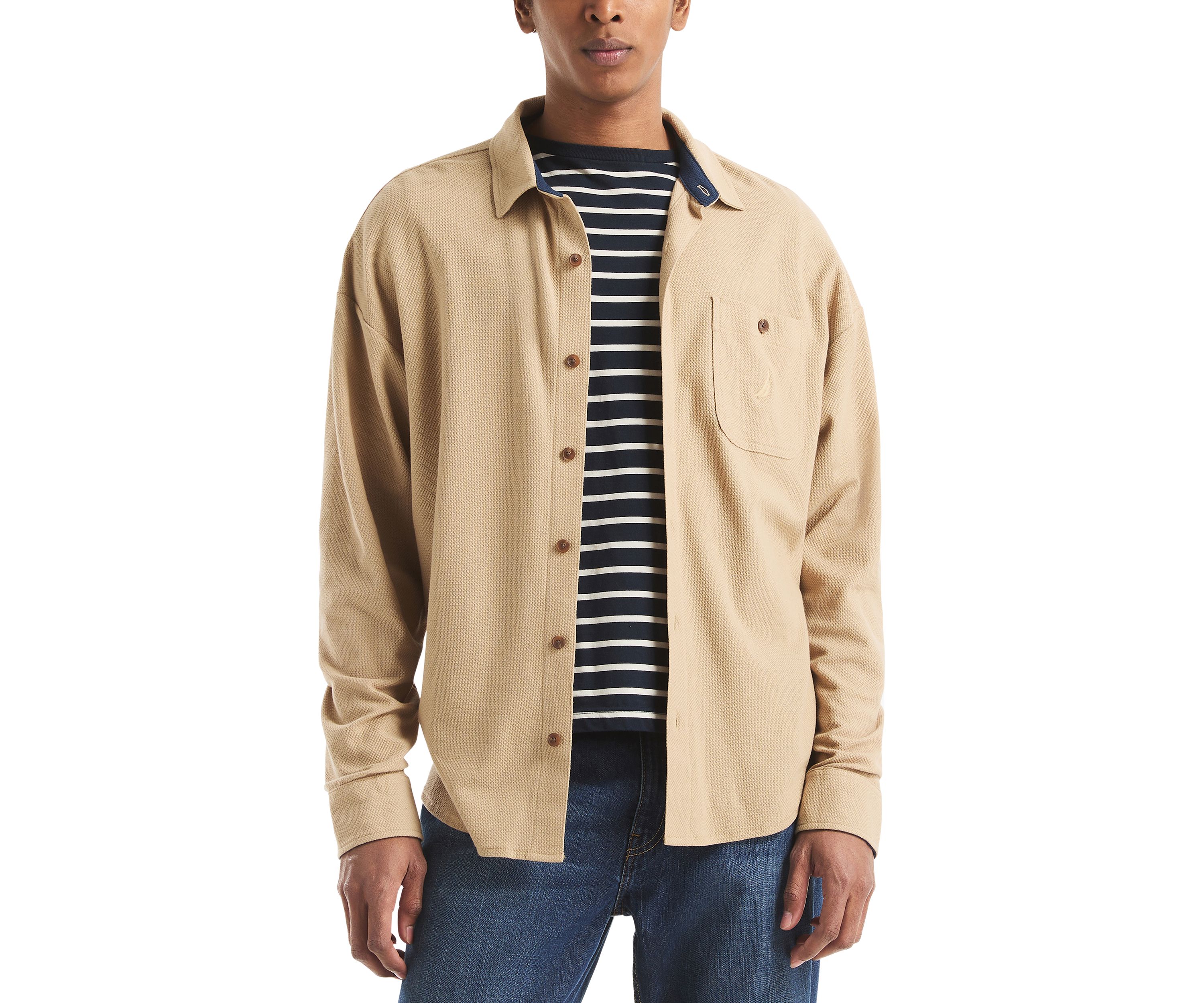 Long Sleeve Button Front Knit Shirt 