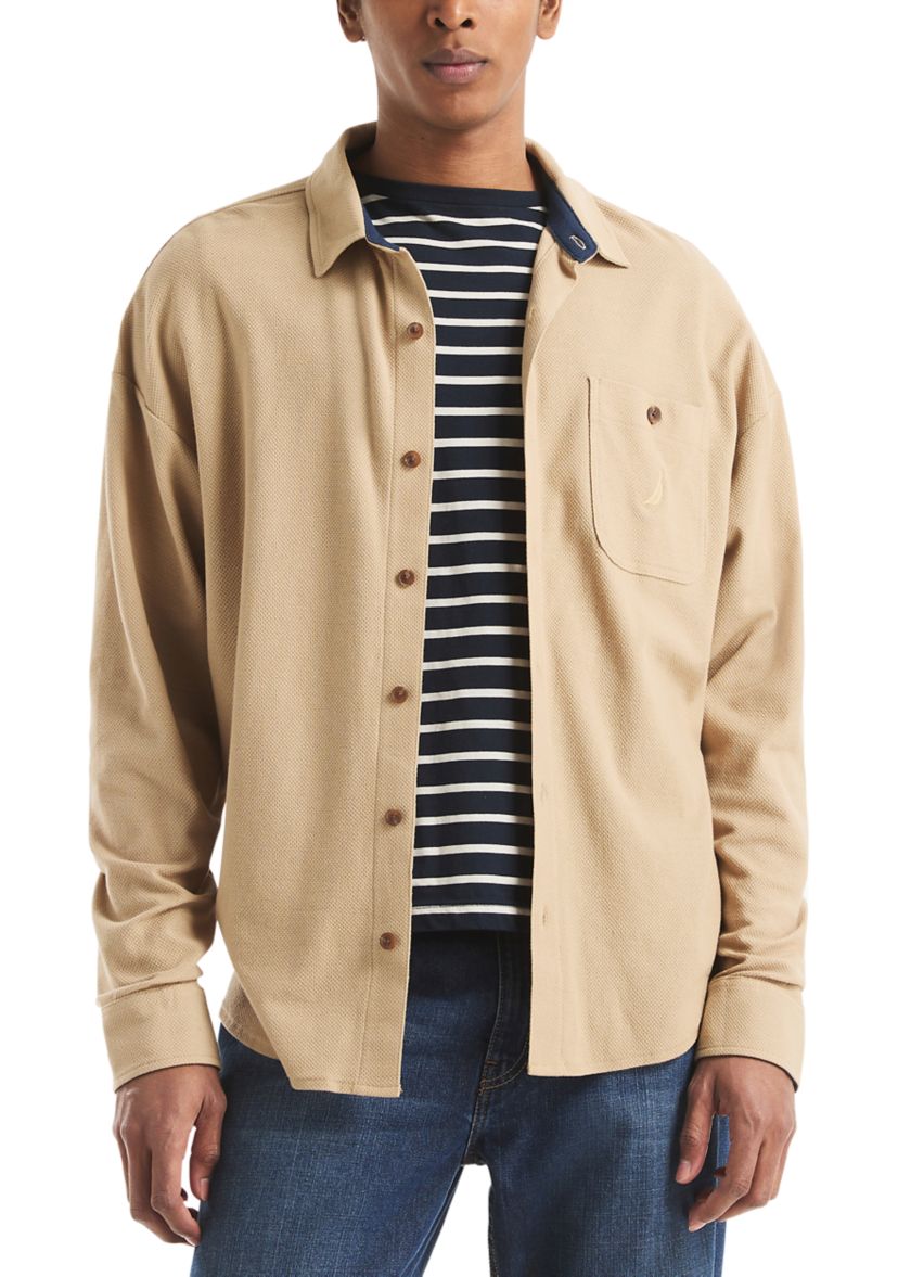 Long Sleeve Button Front Knit Shirt 