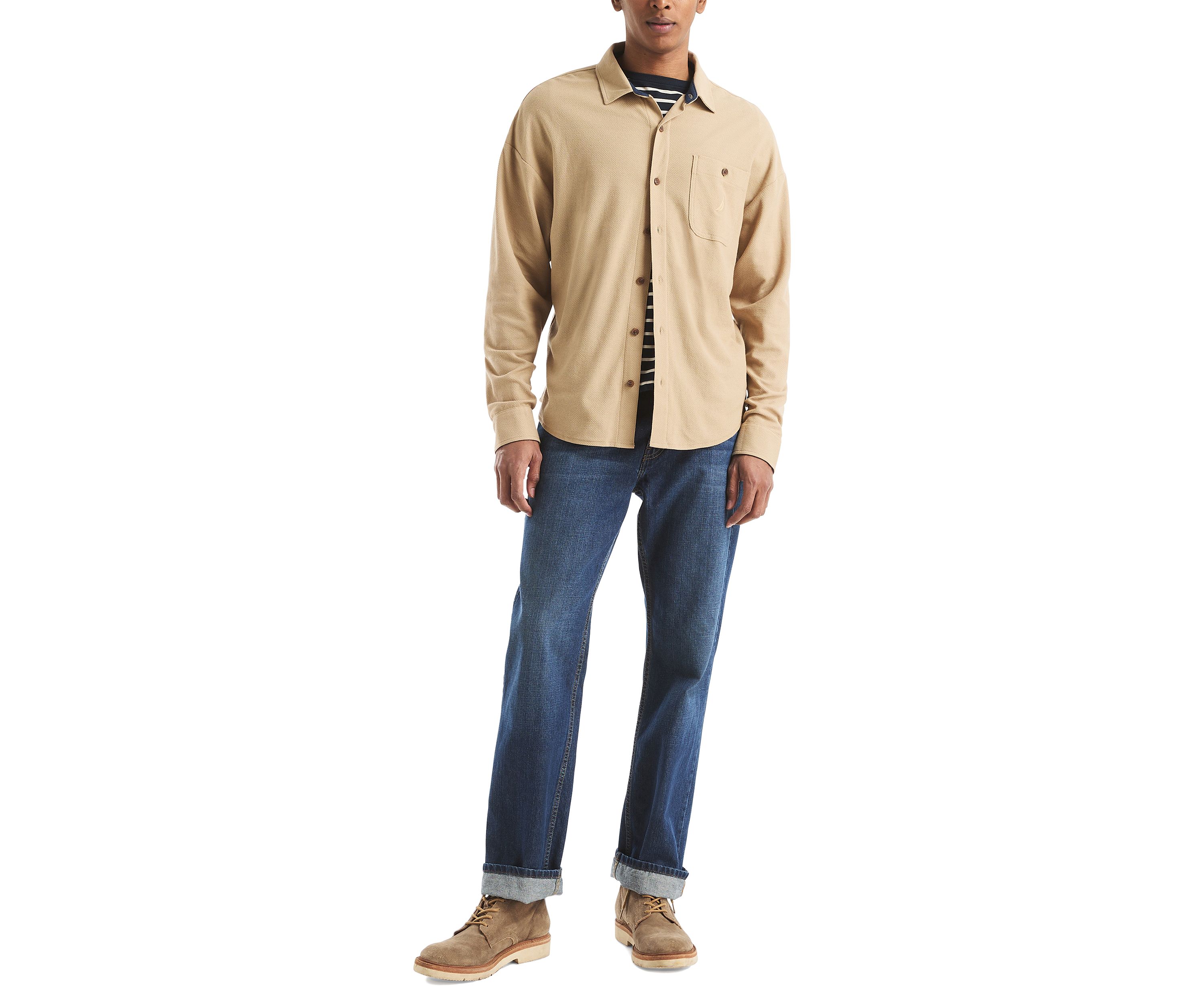 Long Sleeve Button Front Knit Shirt 