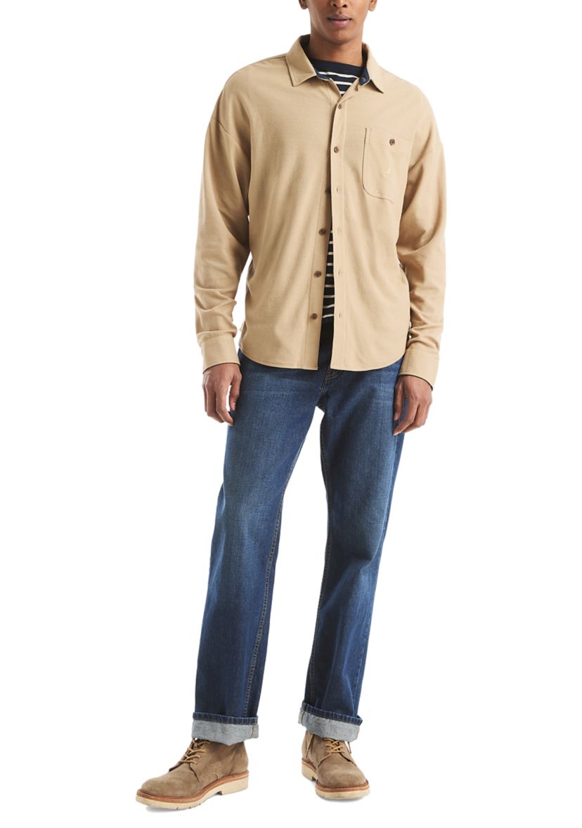 Long Sleeve Button Front Knit Shirt 
